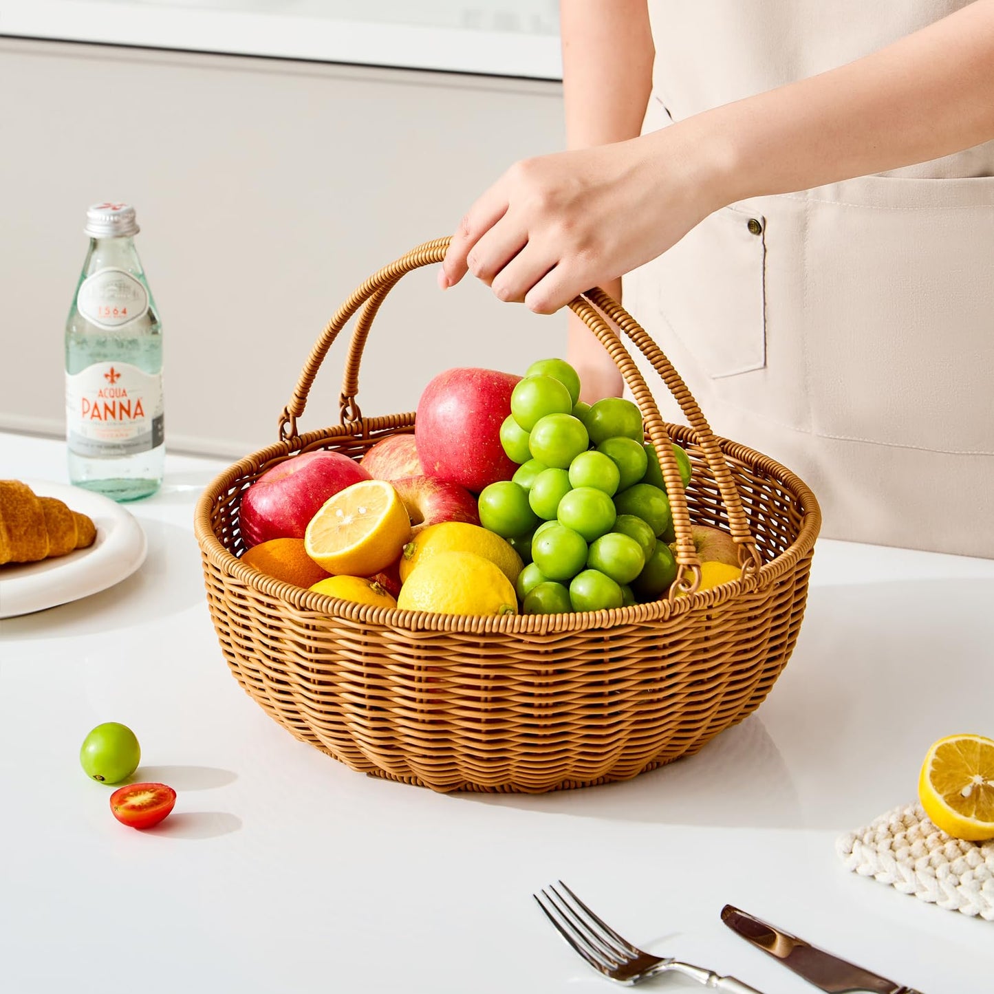 Berdeng Fruit Bowl for Kitchen Counter, Large Fruit Basket with Handle, Suitable for Storing Fruits, Vegetables, Bread, Candys and Snacks