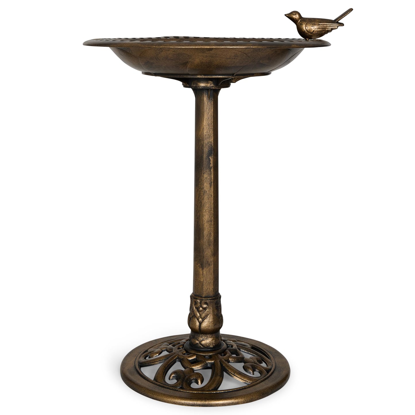 Backyard Expressions Outdoor Garden Bird Bath with Bird - Bronze - Weather Resistant Polyresin - 30 Inch