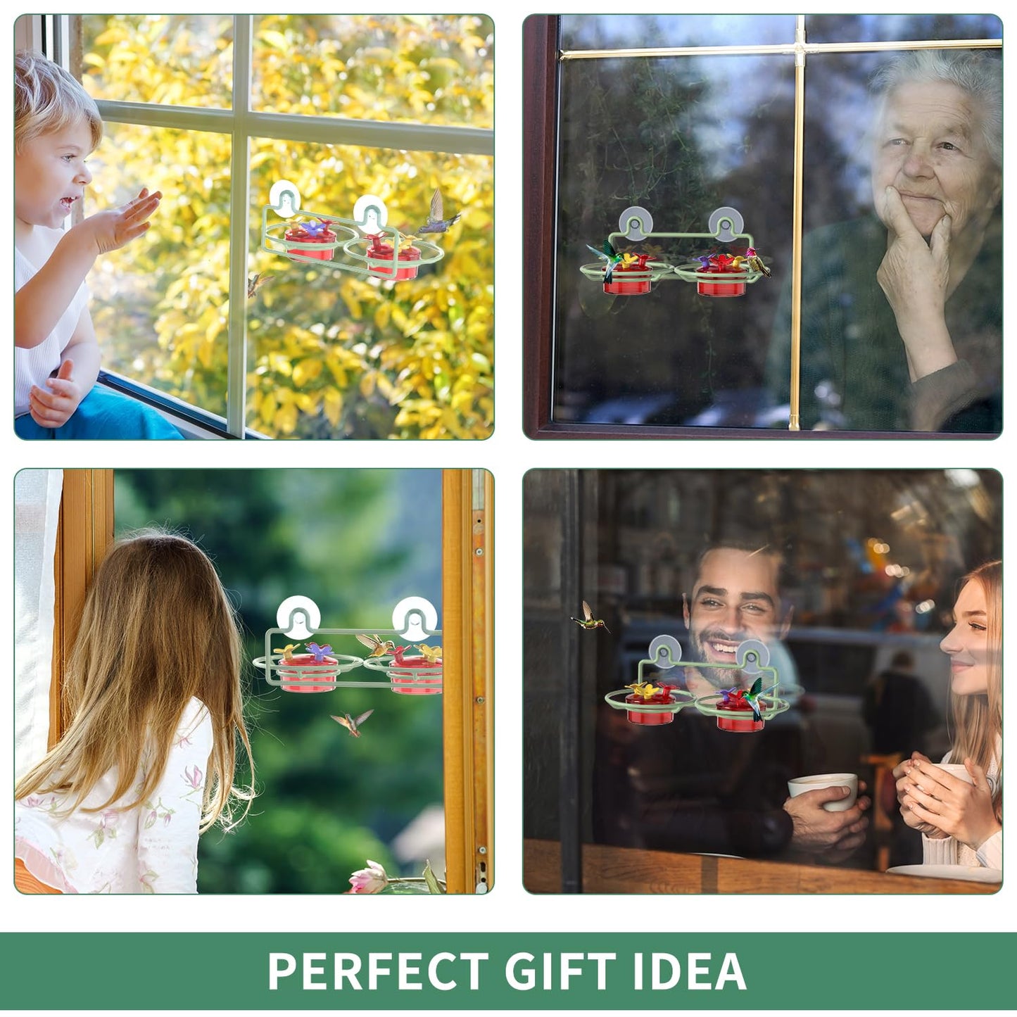 Dreamdrawer Window Hummingbird Feeder, Small Hummingbird Feeder for Outdoors with Strong Suction Cup - Metal Base & 6 Feeding Ports, Easy to Clean and Refill