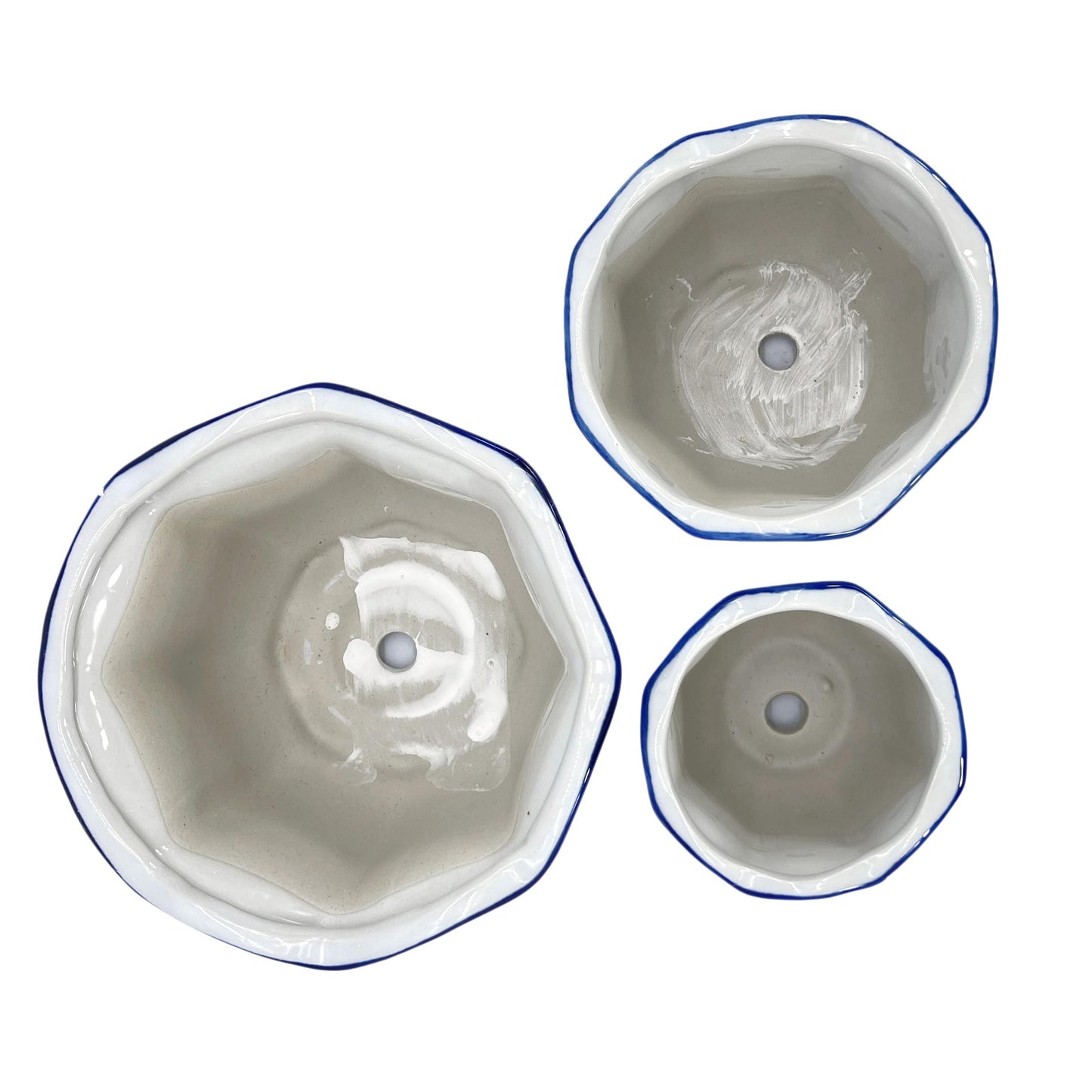 Galt International Blue & White Floral Porcelain Ceramic Decorative Flower Pot 8"/6"/4.5" Garden Pots Chinese Asian Design - Set of 3 Round Fluted