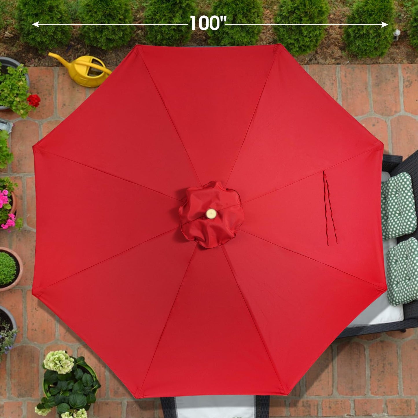 CASUNER 9ft Wooden Umbrella, Outdoor Patio Umbrella, Wood Market Umbrella, Patio Umbrella Wood Pole with Pulley Lift for Garden, Yard, Deck, Pool, Market (RED)