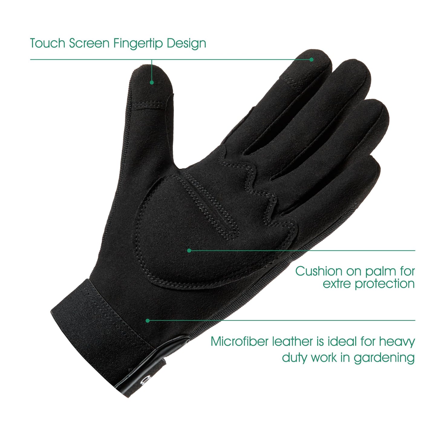 COOLJOB Thorn Proof Garden Gloves with Touchscreen Fingers for Men, Rose Pruning Work Gloves with Palm Cushion for Gardener, Farmer and Landscaper (Black 1 Pair Large)
