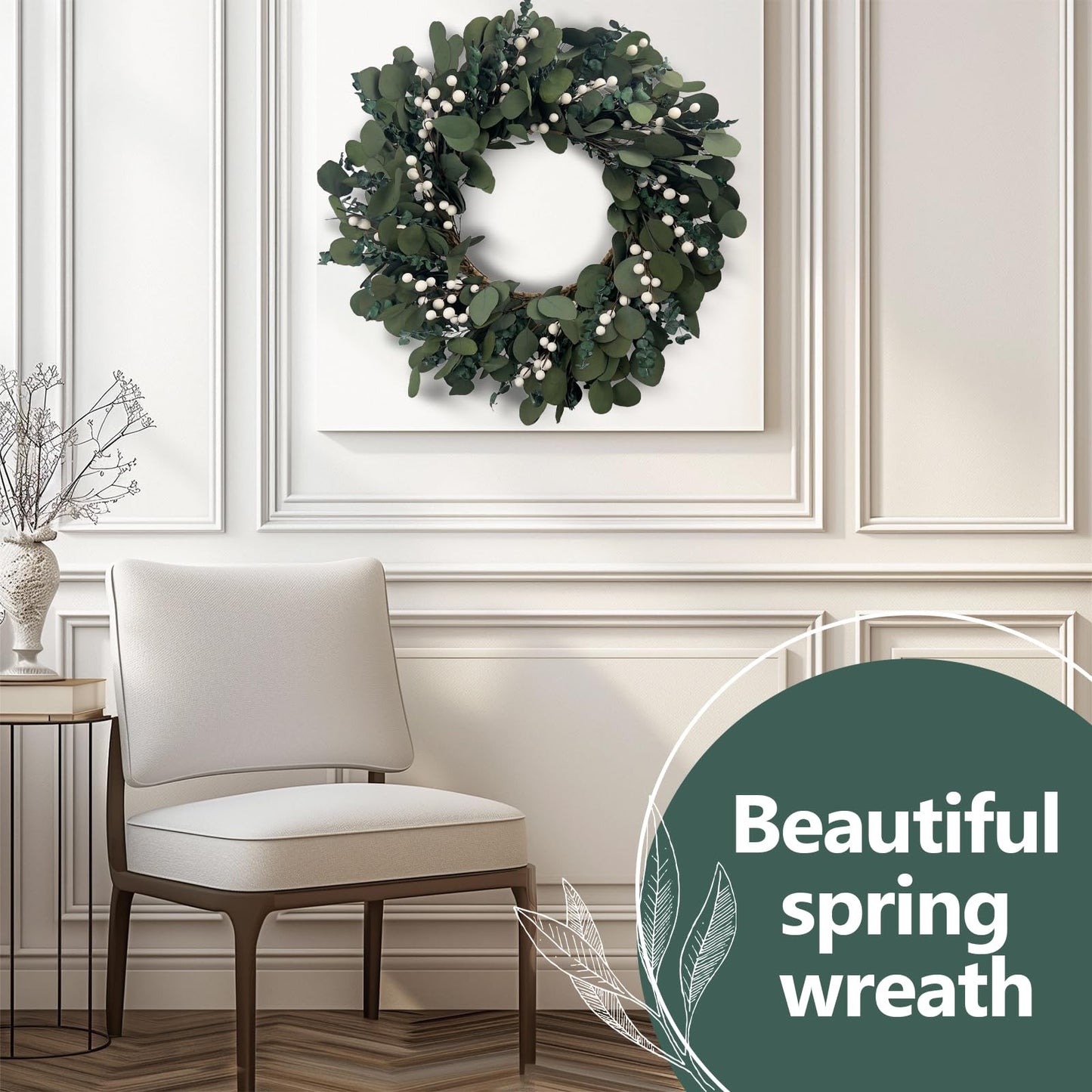 YIYSONRK 26" Preserved Eucalyptus Wreath for Front Door Large Wreaths Natural Eucalyptus Real Touch Everlasting Summer/Spring/Fall Wreath Fresh Green Environmentally Friendly Decor for Home