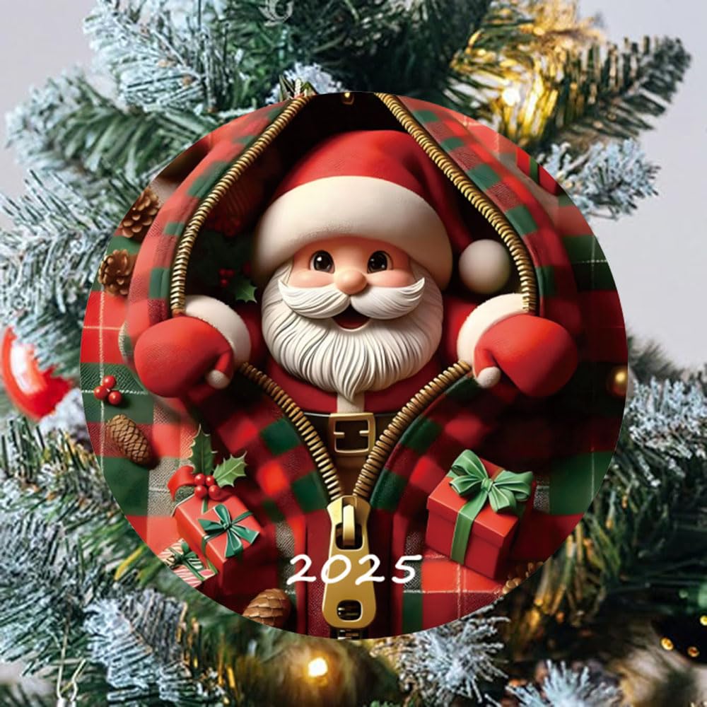 2025 Christmas Tree Fun Santa Claus Decorations, Christmas Ornaments 2025，Painted Glass Style, Unique Acrylic Hanging Decorations