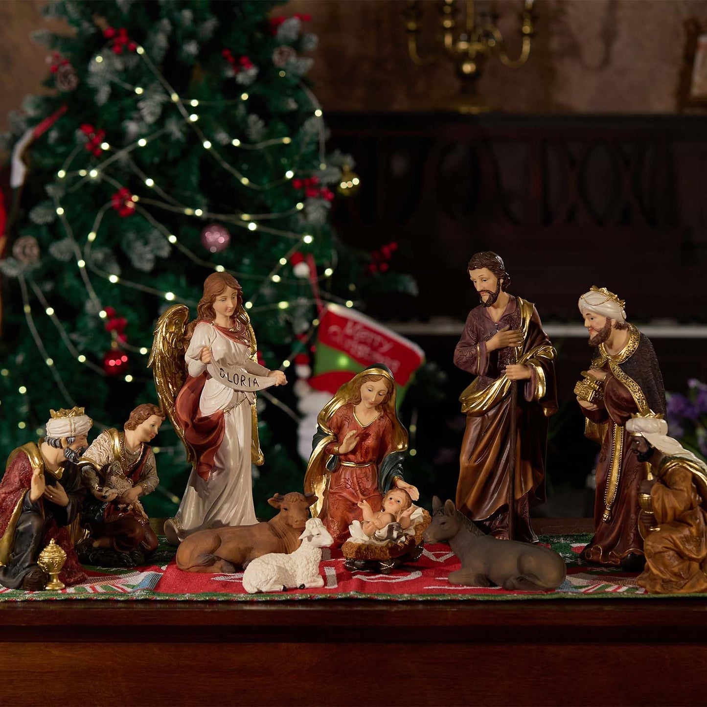 Zayton Nativity Set Christmas Indoor Figurines 11 pcs Nativity Scene Set 5.5“ Holy Family Miniatures Statue Crib Jesus Manger Ornament Church Xmas Home Decoration