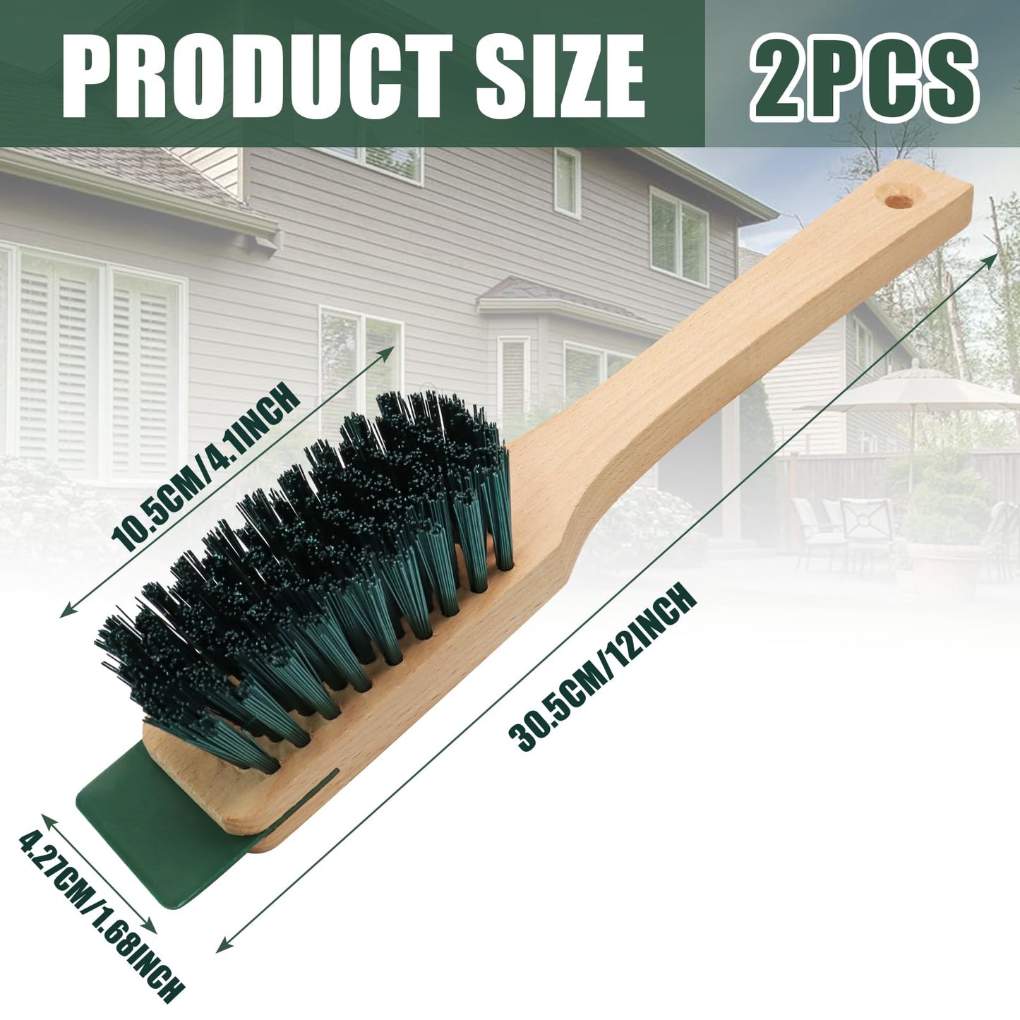 Opfiue 2PCS 12.3 Inch Lawn Mower Scrub Brush,Stiff Bristle Brush with Scraper, Scraper Brush for Outdoor Garden Mower Deck Cleaning(Green)