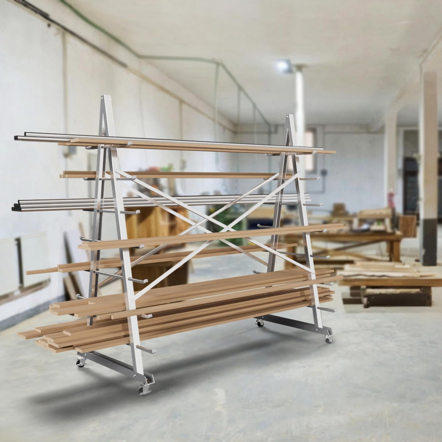 Xikopus Floor Standing Lumber Horizontal Storage Rack with 7 Tiers, Heavy-Duty Metal Adjustable Arms Pallet Racking, Free Standing Bar Storage Cantilever Rack for Basement, Up to 2500 LBS