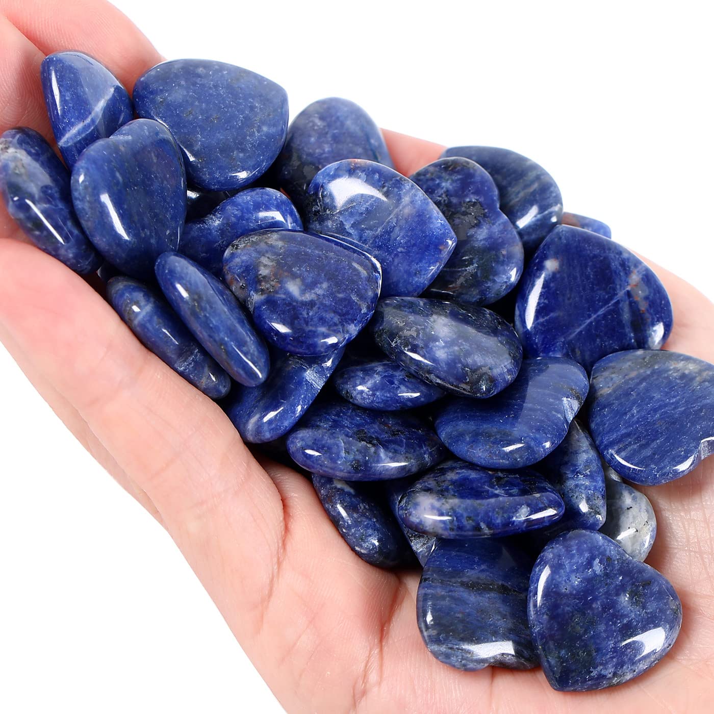 QINJIEJIE 20 PCS Sodalite Heart Crystals Natural Healing Crystal Polished Pocket Stones Mini Cute Palm Love Gemstones Set Bulk Wholesale Reiki Energy Balancing Meditation Valentine's Day Gift