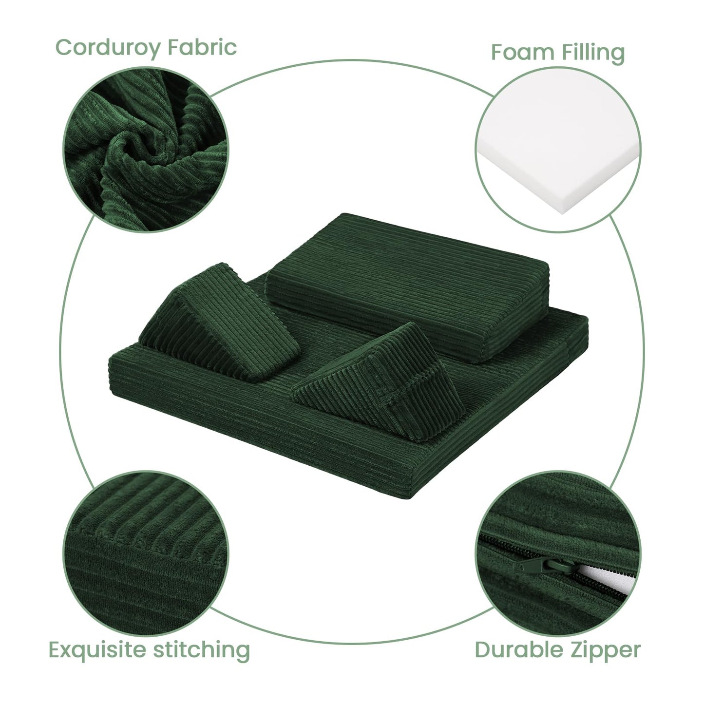 PRIMEPATIO Meditation Cushion Set, Meditation Pillow for Sitting on Floor, Large Yoga Pillow with Knee Support, Washable Zafu Meditation Mat, 3 Shapes Floor Pillow for Adults, Green