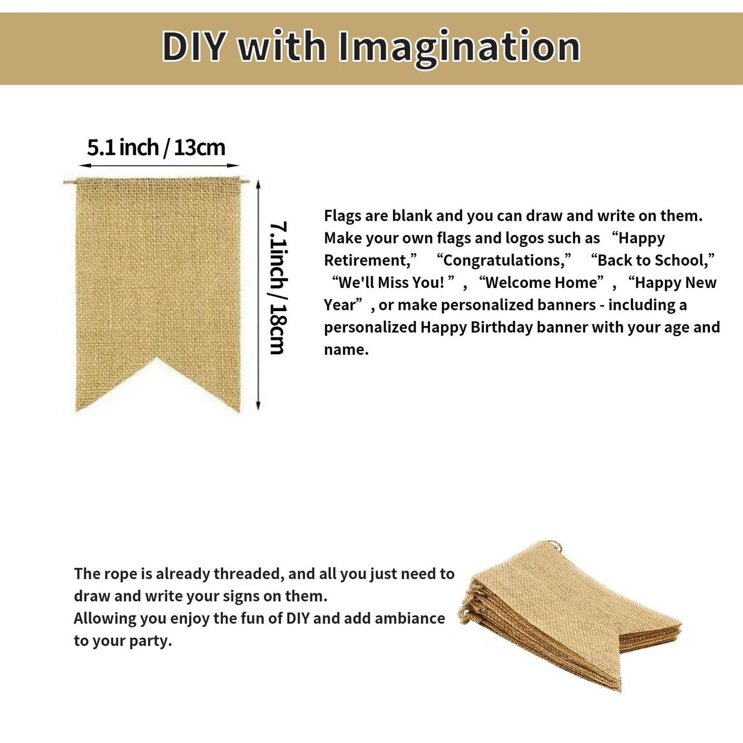 30pcs Burlap DIY Brown Banner Set– Includes Letter & Heart Stencils, Personalized Banner for Handwriting Custom Signs for Birthday, Wedding Holiday Decor (5.1x7.1 inch)
