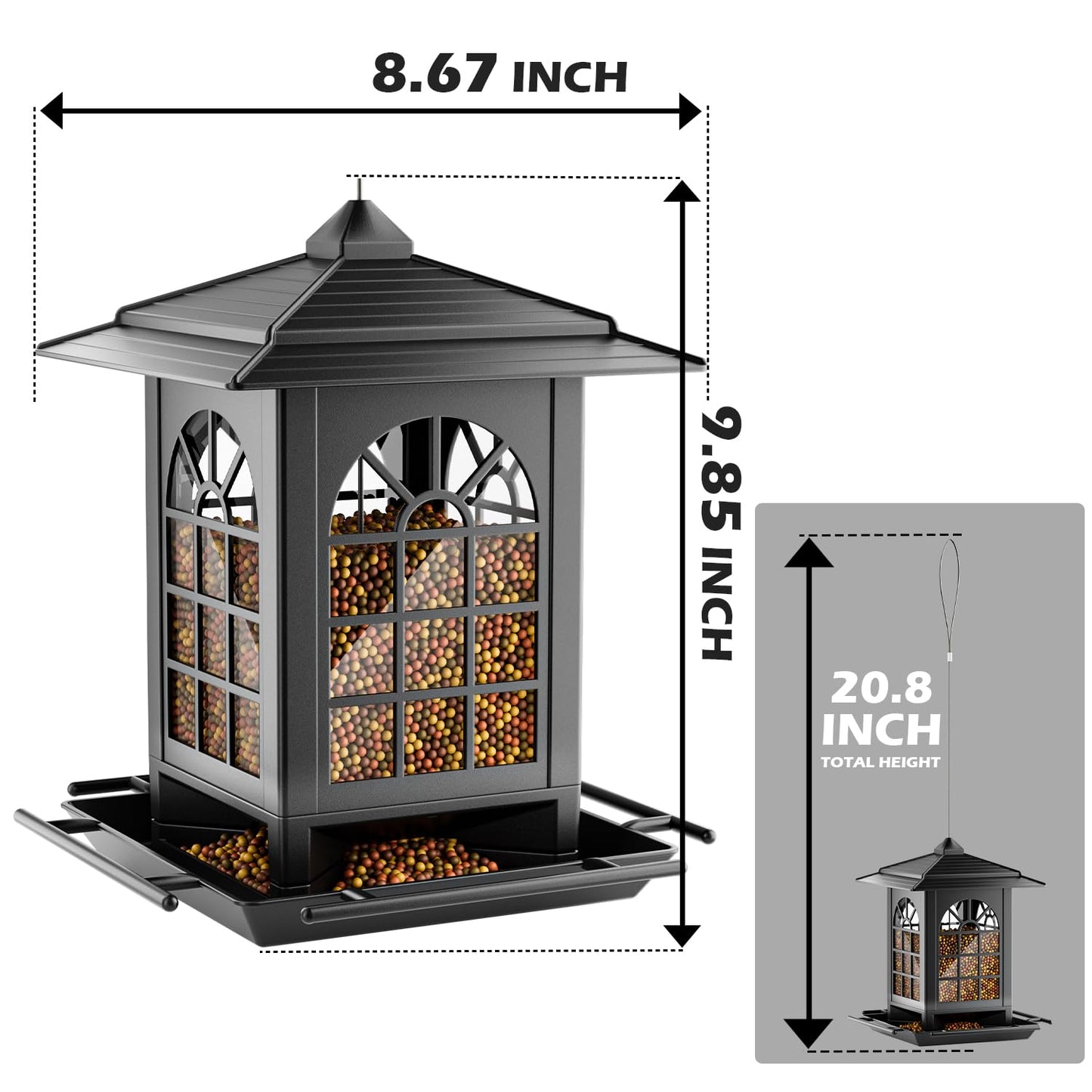 Birdream 2 Pack Bird Feeders for Outdoor Hanging, Assembly Required, 1-Min Easy Setup, Classic Courtyard Design, Attracting Cardinals Chickadees Goldfinches & Sparrows, Total 7 LB - Black