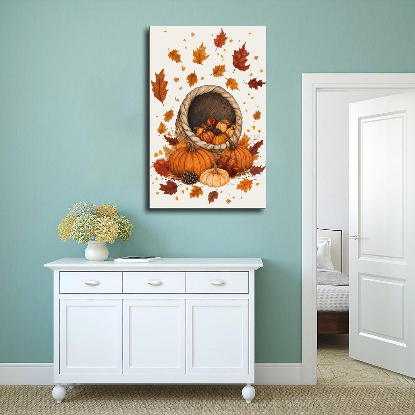 XAHOR Thanksgiving Harvest Illustration, Pumpkins, Cornucopia And Falling Leaves, Modern Festive Wall Decor Poster for Room Aesthetics Canvas Wall Art Poster And Print 12x18inch(30x45cm)