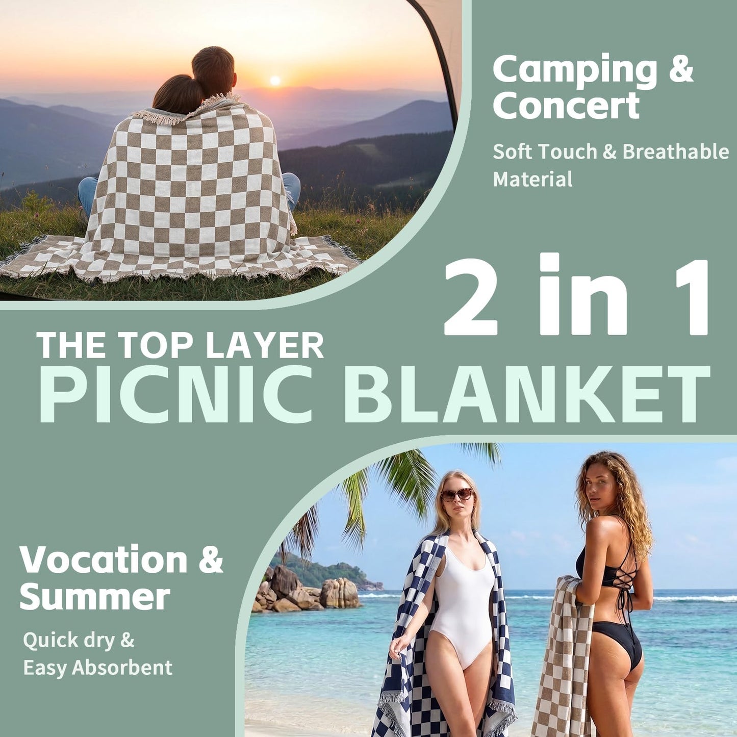 2 in 1 Extra Large Boho Beach Blanket Towel Sand Free Outdoor Picnic Mat Giant Oversized Xl Big Jumbo Huge Turkish Woven Throw Cloud Summer Vacation Essential Travel Must Have Accessories Women Gift