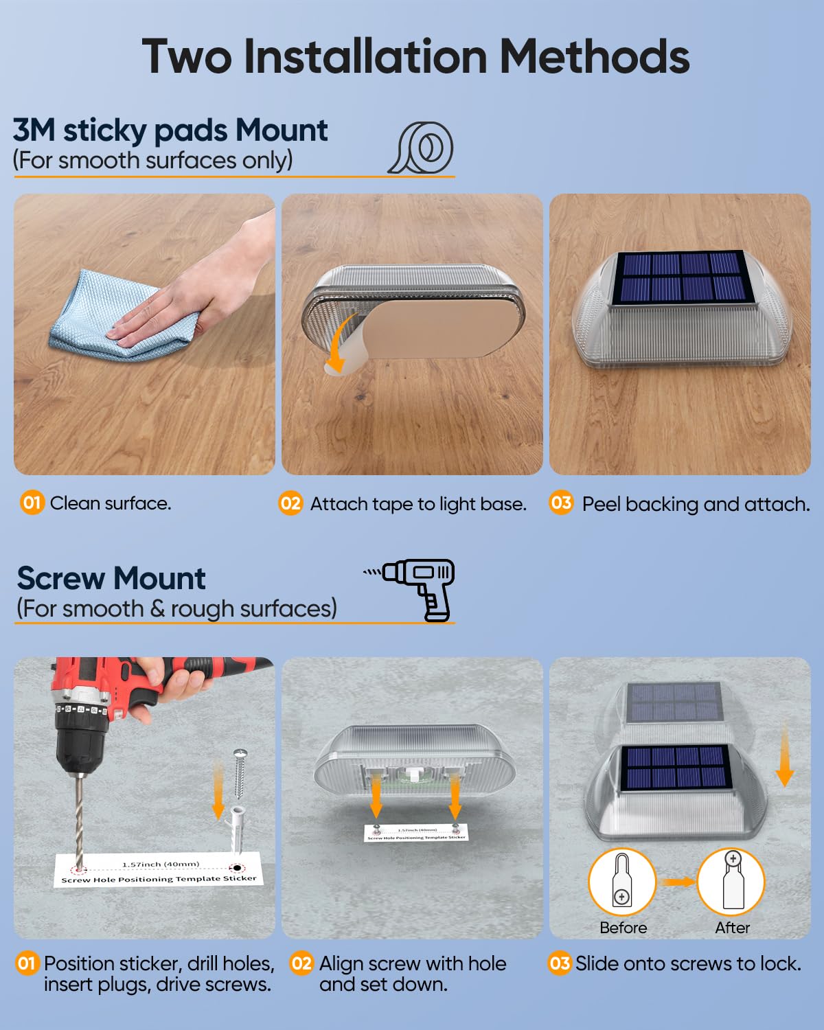 DetarZinLED Deck Lights Solar Powered, 4 Pack White Solar Pathway Driveway Light Outdoor IP68 Waterproof, Stick on & Screw Markers Deck Lights for Dock, Walkway, Sidewalk, Patio, Pool, Garden, Step