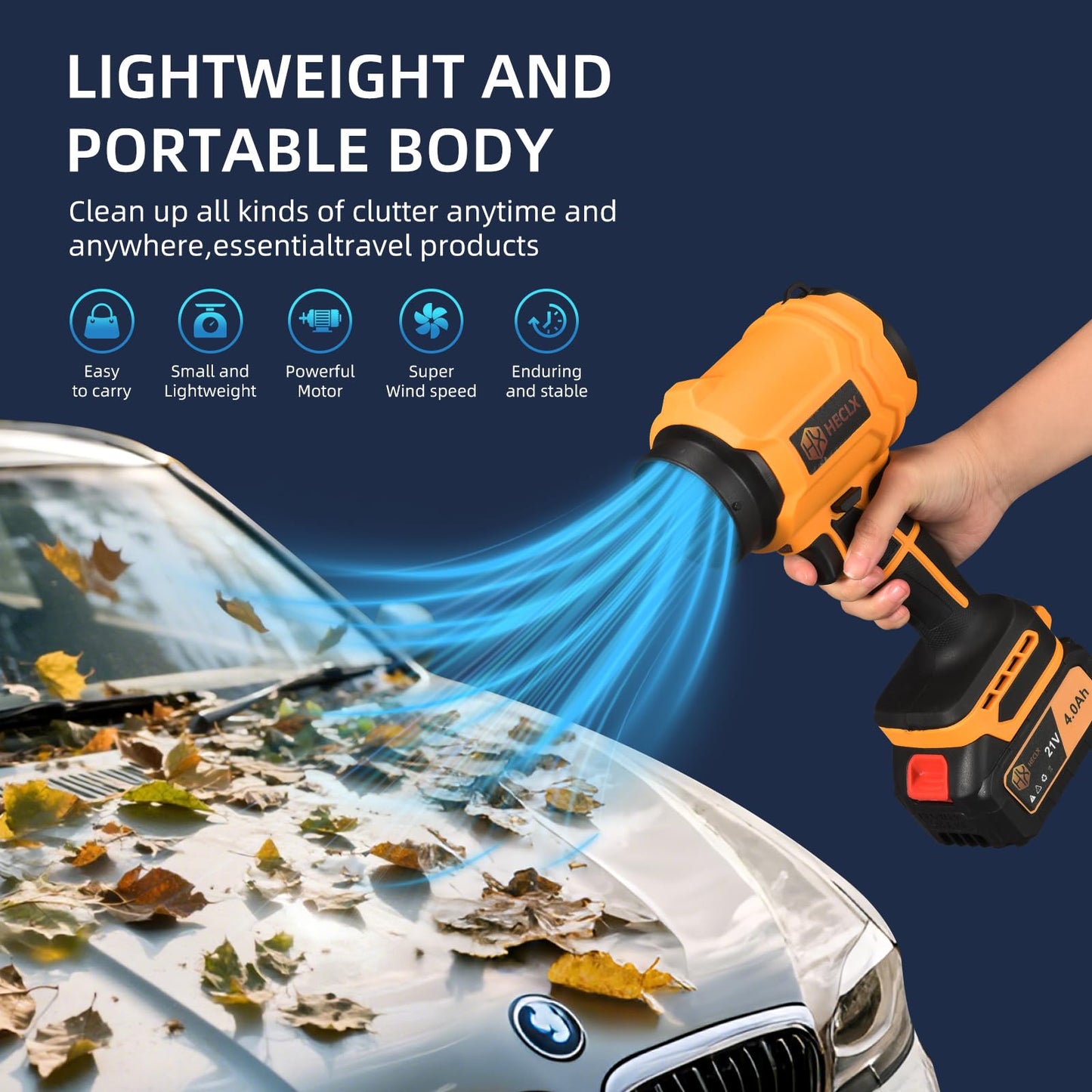 Leaf Blower Cordless, Handheld Leaf Blower with Battery and Charger, Handheld Leaves Blower Dryer Air Blowers for Patio Cleaning, Orange