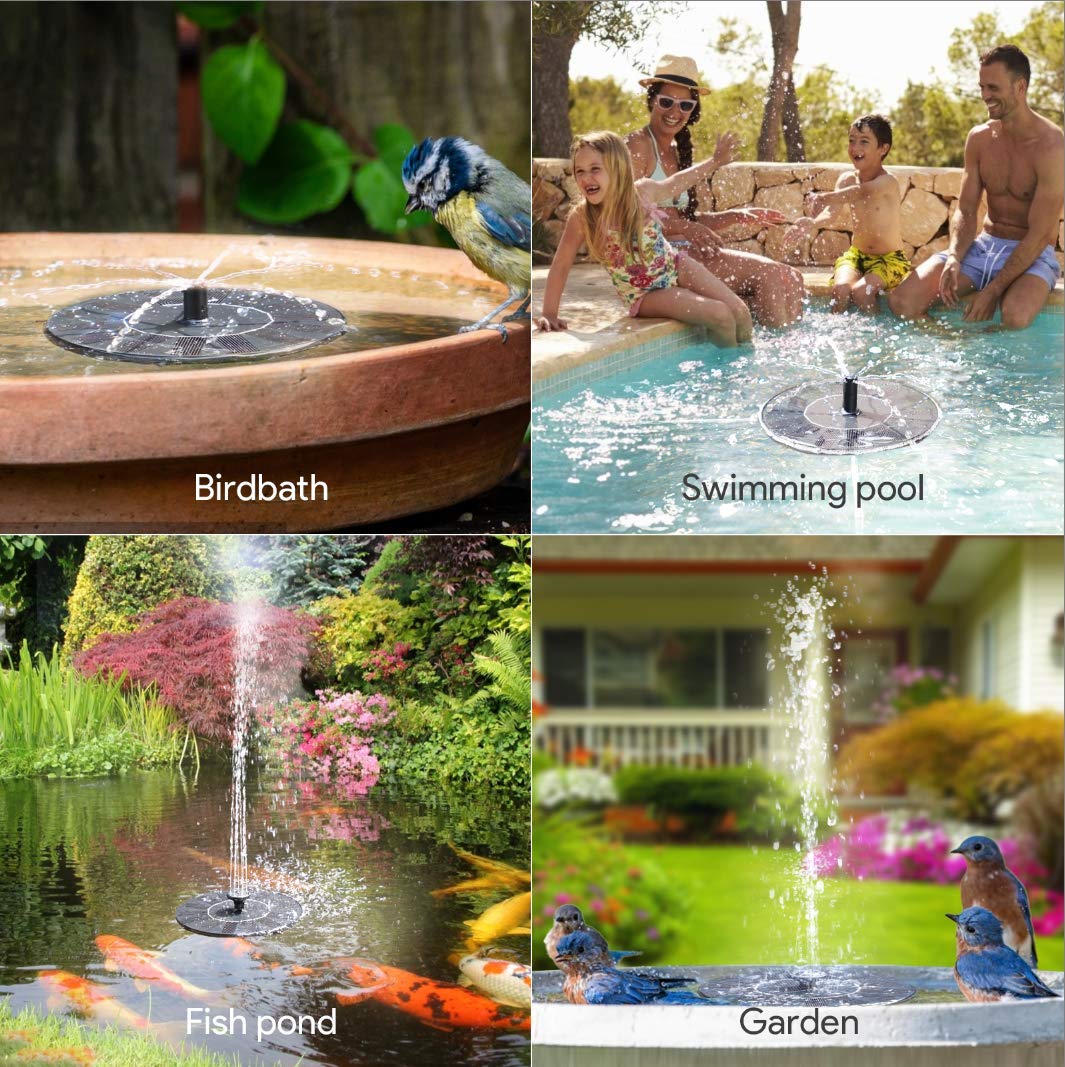 Solar Fountain, Floating Solar Powered Water Fountain Pump for Bird Bath, Garden, Pond, Pool, Outdoor (1W)