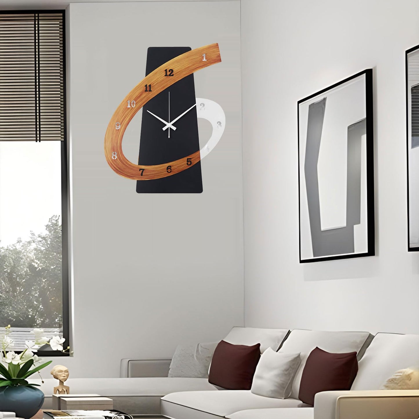 Clkstytm Modern Large Decorative Wall Clock，17 inch Black Silent Non-Ticking Nordic Metal Wall Clocks for Living Room Home Kitchen Bedroom Cafes Office Staircase，Arabic Numerals Quartz Clock(35x44cm)