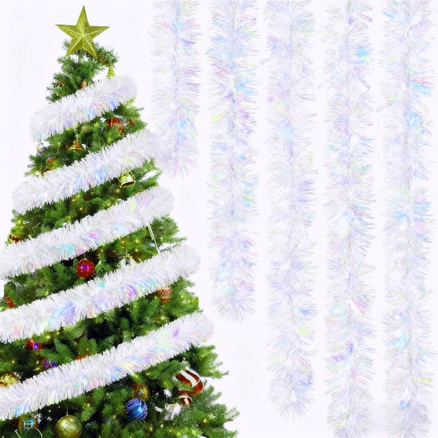 1Pc White lridescent Garland, Metallic Hanging Garland for Christmas Tree Wedding Anniversary Date, Perfect for Indoor Fireplace Home Decoration