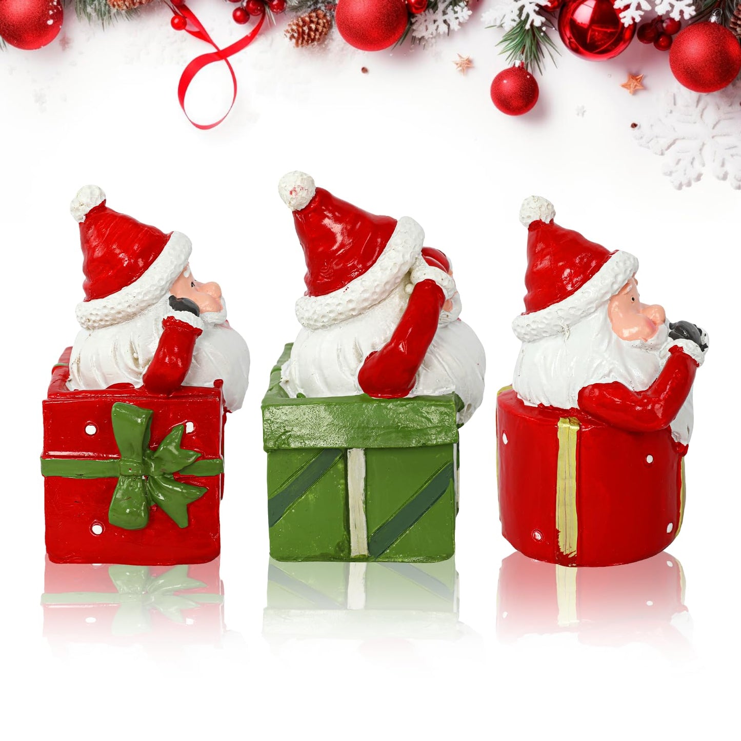 CFGPMM 3 Pcs Mini Santa Claus Statues, See No Evil Hear No Evil Speak No Evil Resin Figurines, Funny Christmas Gnomes for Xmas Home Desk Shelf Decor