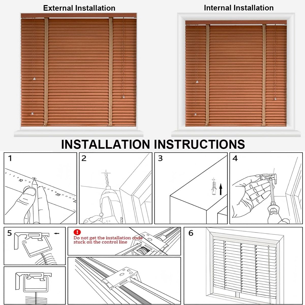 Wood Blinds for Indoor Windows, 2" Slats Faux Wooden Blinds, 22" 30" 35" 40" 42'' 46'' 48'' 50" 55" 66" 70" 75" Blackout Horizontal Window Shades, Cordless Privacy Blind for Bedroom,Living Room(Brown)