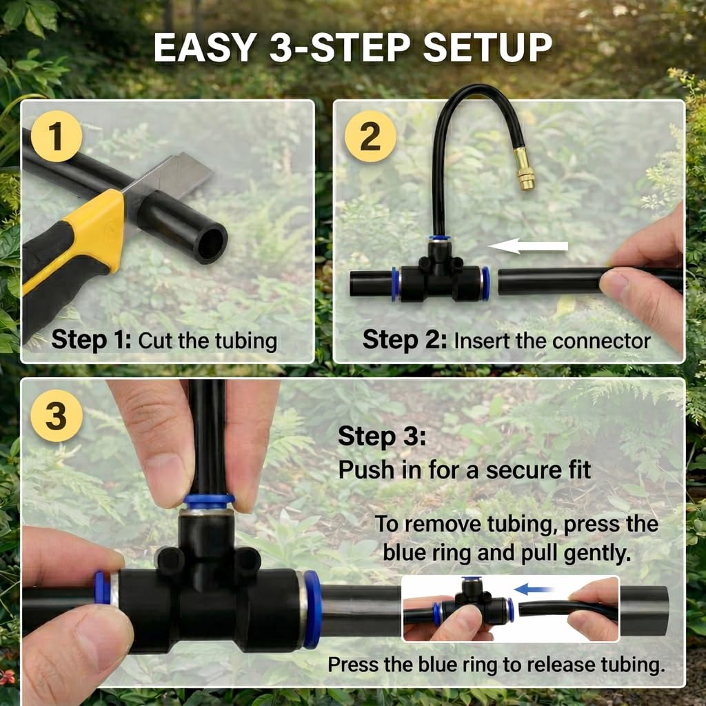 Automatic Garden Irrigation System 200ft, Upgraded Drip & Spray Watering Kit with 36 Adjustable Copper Nozzles for Raised Beds, Outdoor Garden, Lawn, Potted Plants & Greenhouse (200ft)