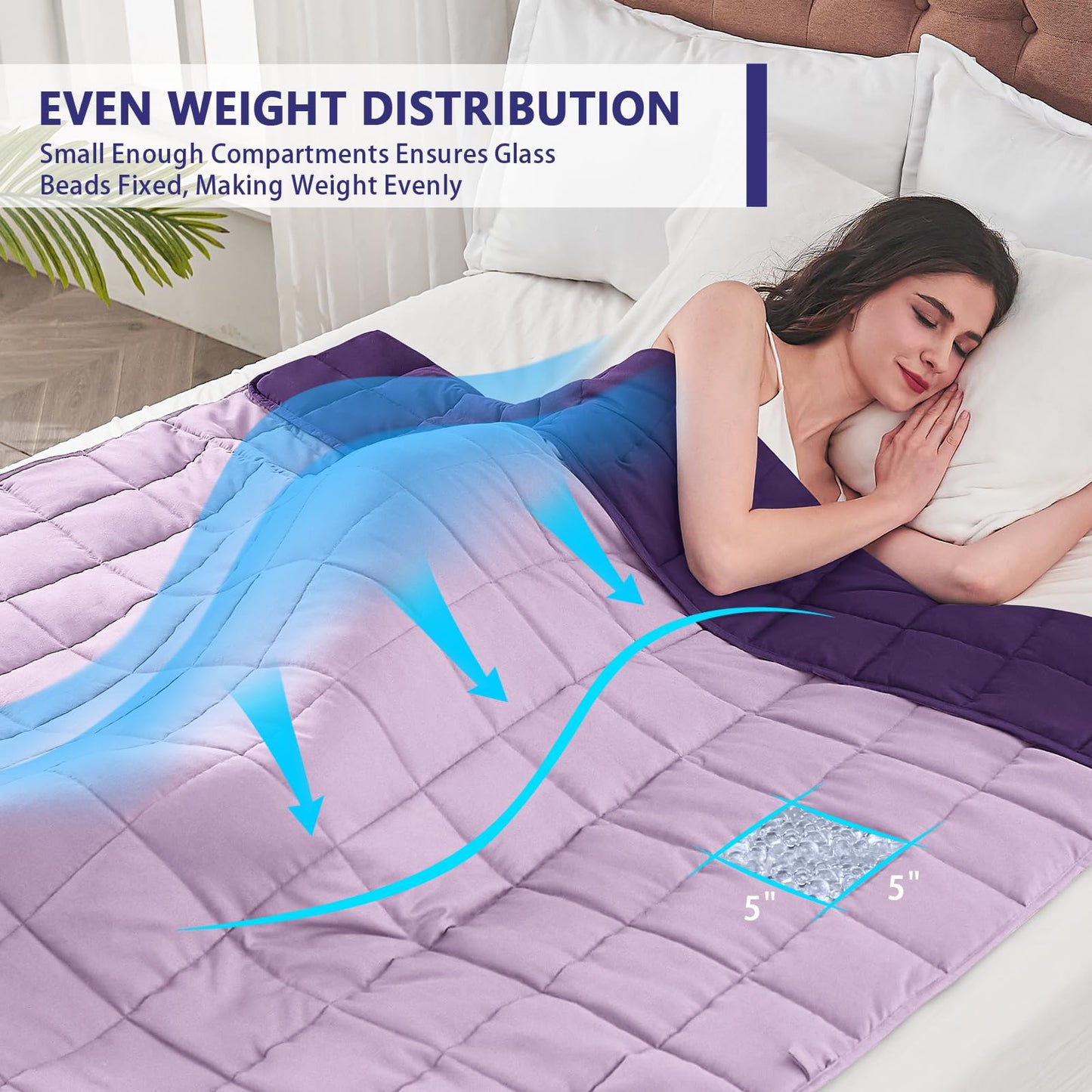 yescool Weighted Blanket for Adults (20 lbs, 60” x 80”, Purple) Cooling Heavy Blanket for Sleeping Perfect for 190-210 lbs, Queen Size Breathable Blanket with Premium Glass Bead, Machine Washable