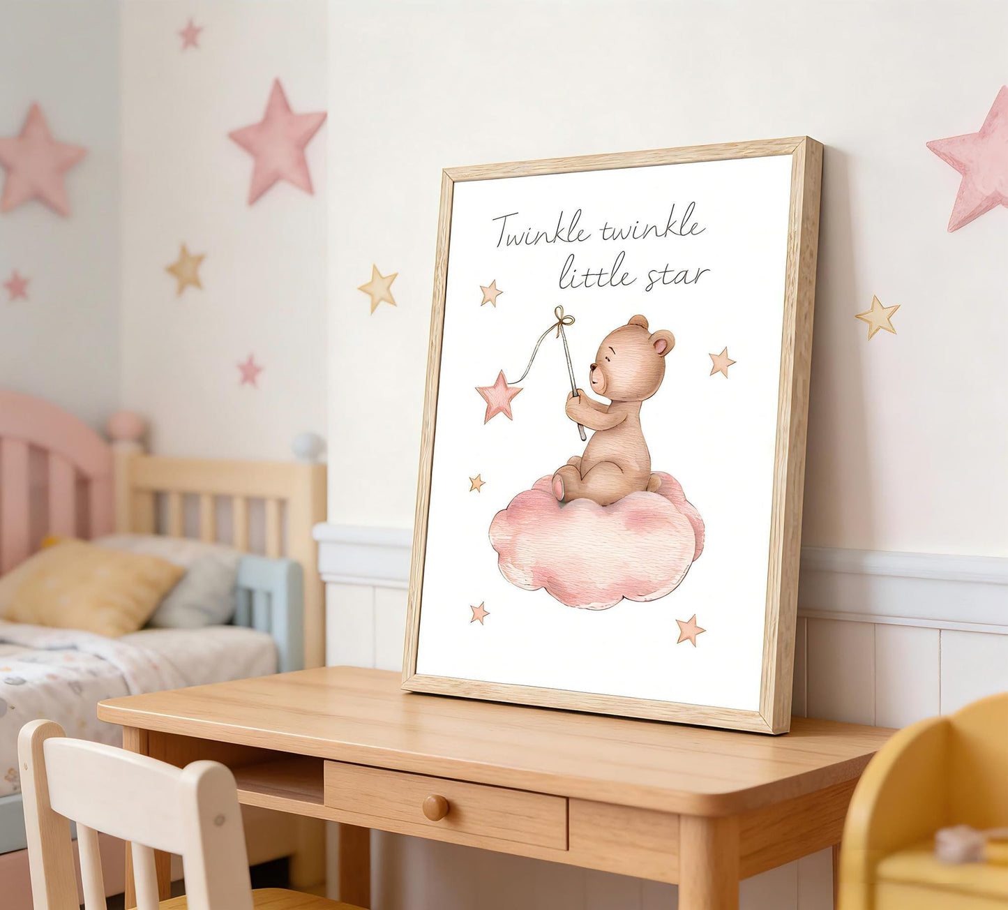 3Pcs Pink Teddy Bear Nursery Wall Art Prints, Dream Big Little One I Love You to the Moon and Back Twinkle Twinkle Little Star Posters, Baby Girl Room Decor for Nursery Playroom 12x16in Unframed