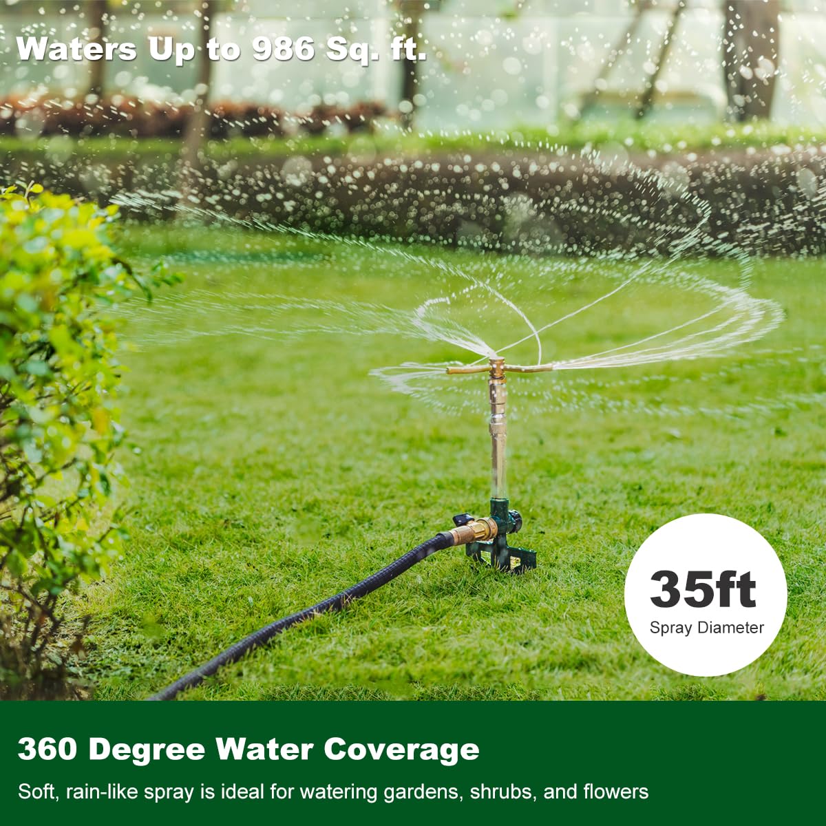 FANHAO 2 Pack Metal Lawn Sprinklers with Adjustable Telescoping Base, 3-Arm Water Sprinkler 360 Degree Rotation High-Rise Sprinkler for Large Area Coverage, Garden Watering Irrigation Sprinkler System