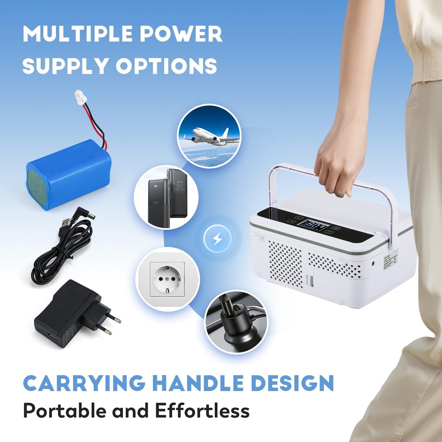 CGOLDENWALL Portable Insulin Cooler Box for Max.12 Pens, 7.5 * 3 * 2.7inches Internal Capacity 32-64℉ Setting with 5V 13600MAH Battery Mini Medicine Refrigerator for Home &Outdoor Use