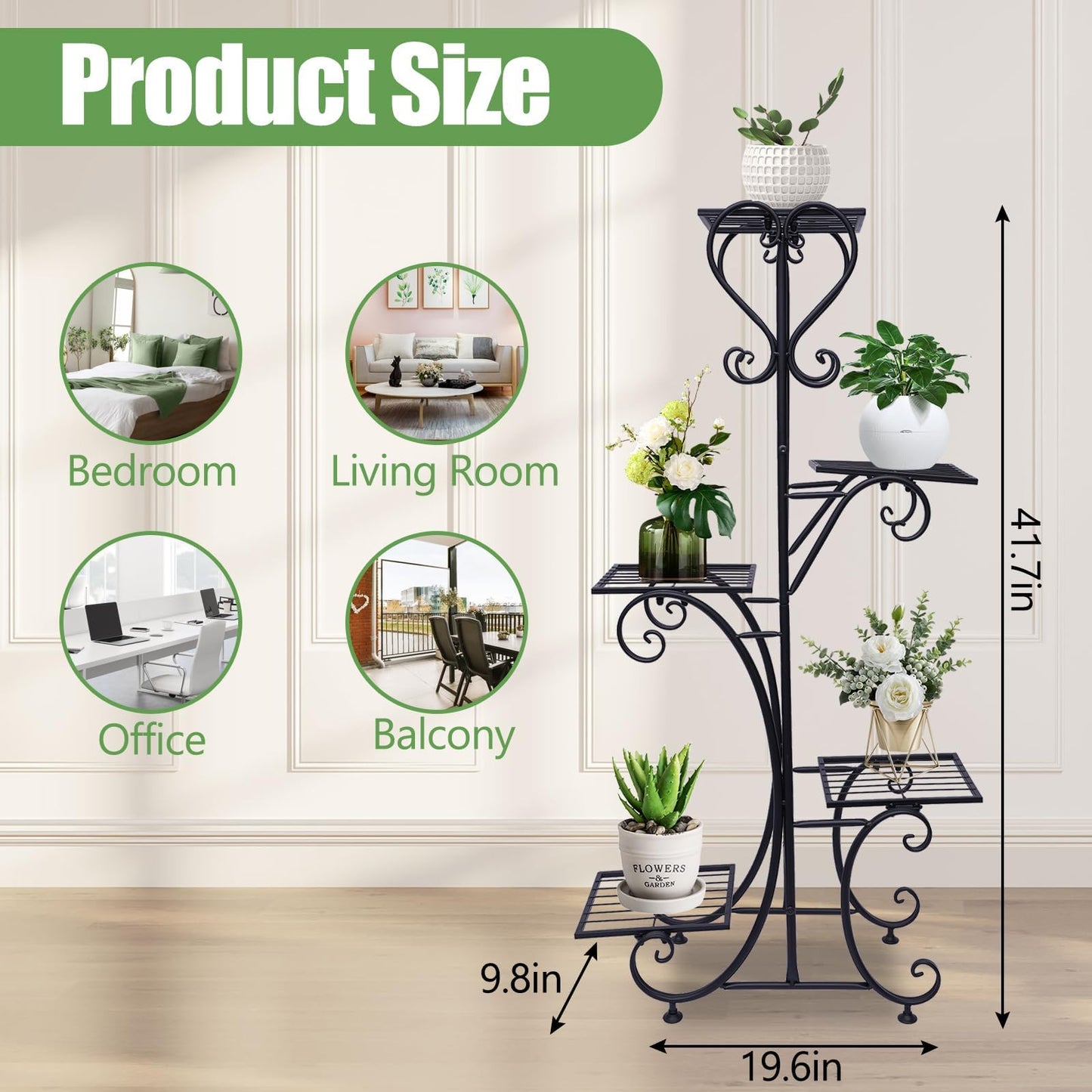 EEYBLAEEY 5 Tier Metal Plant Stand Indoor Outdoor, Upgraded Tall Iron Spiral Corner Plant Shelf- Tiered Storage Flower Pot Holder Display Organizer for Balconies, Living Rooms, Courtyards, Gardens