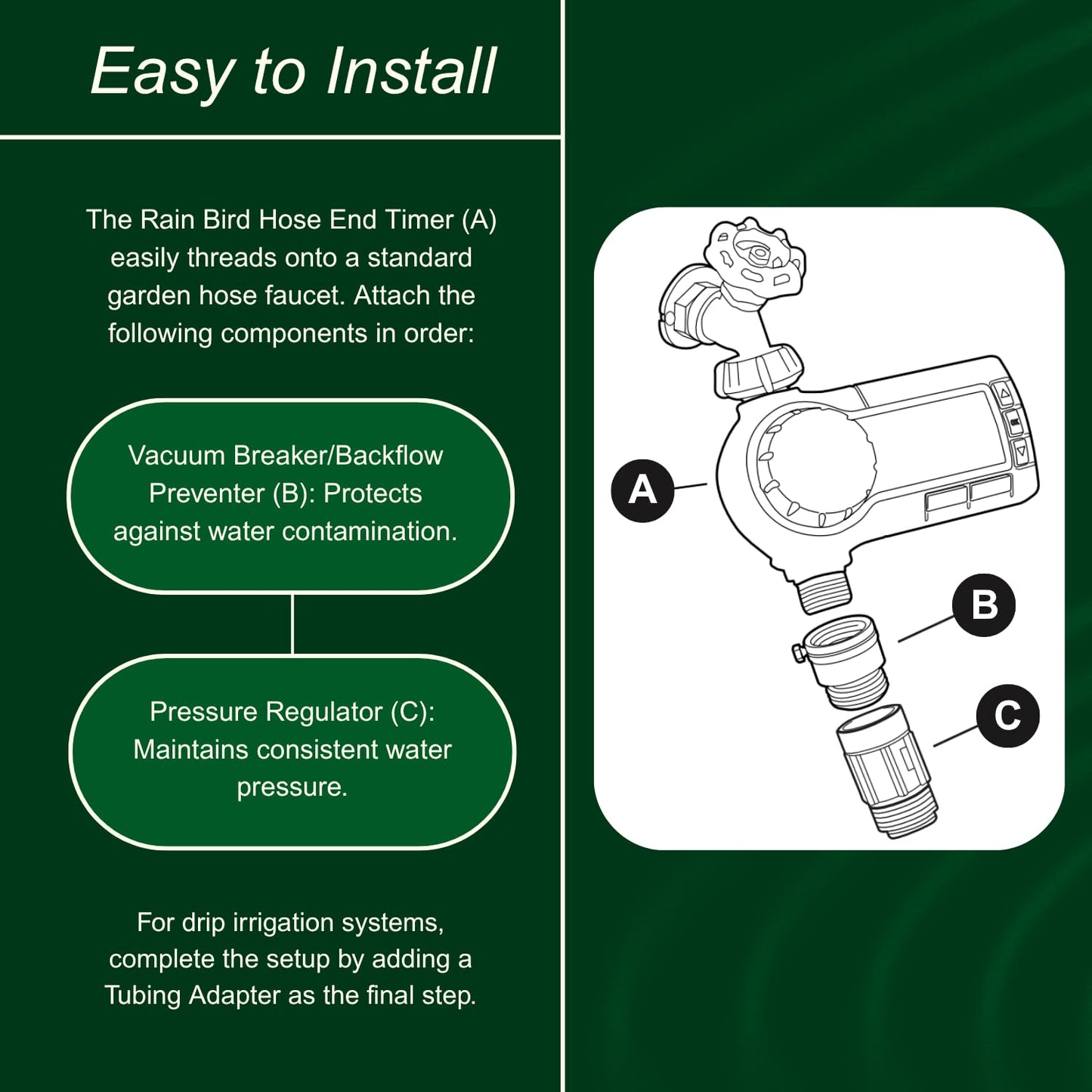 Rain Bird 1ZEHTMR Professional Grade Electronic Digital Hose End Timer/Controller, One Zone/Station, Battery Operated, Digital with Plastic Inlet/Outlet