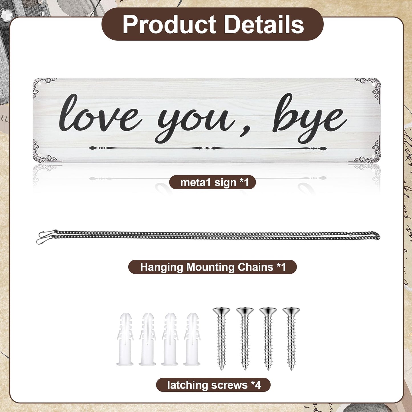 Nirxxiy Love You Bye Sign Sentimental Sign Wall Aluminum Decor Home Bar Hallway Entryway Door Metal Wall Art Gifts for Loved Ones to Express Warmth 16 x 4'' (White Font-A)