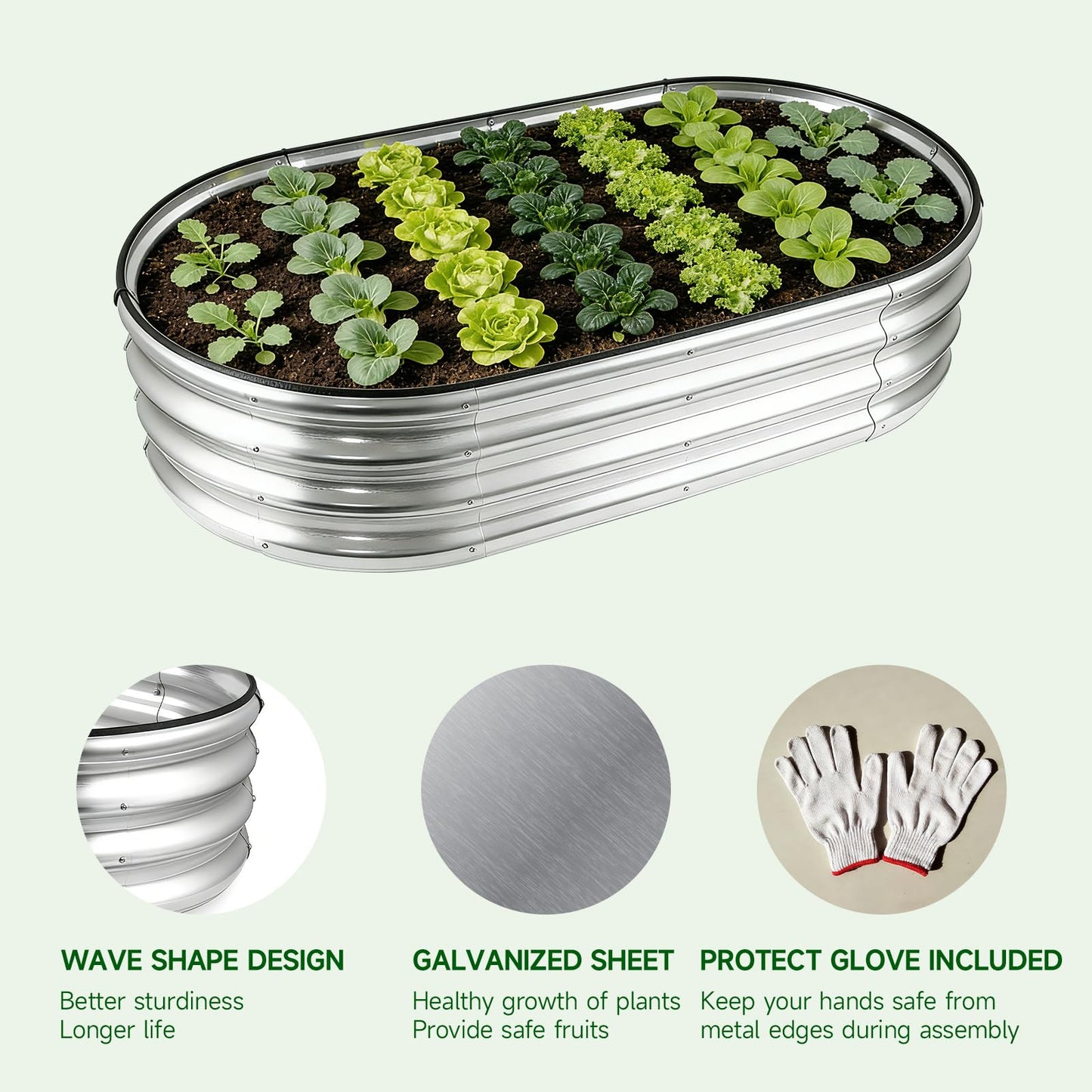 Faststar Galvanized Raised Garden Bed Outdoor, Easy Assembly Mental Planter Box with Safety Edging & Wing Nuts, Rust-Proof Metal for Garden Backyard Vegetables, Fruits 4x2x1ft Oval