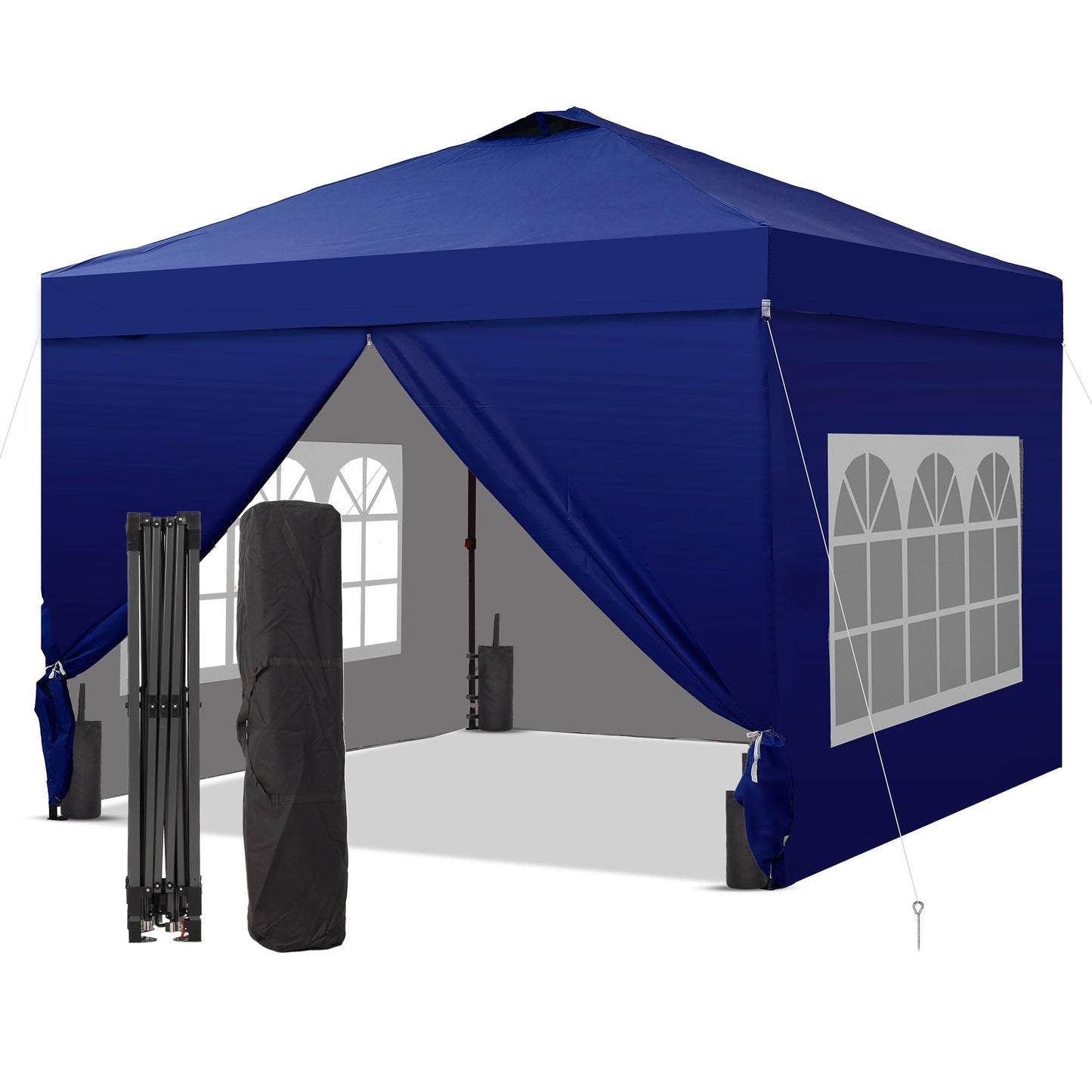 GDY 10x10 Pop Up Canopy Tent with 4 Sidewalls, Easy Set up with One Push Lift Outdoor Silver Coated Beach Gazebos, Carpas with 4 Sandbags, for Events, Parties,Camping, Navy Blue.