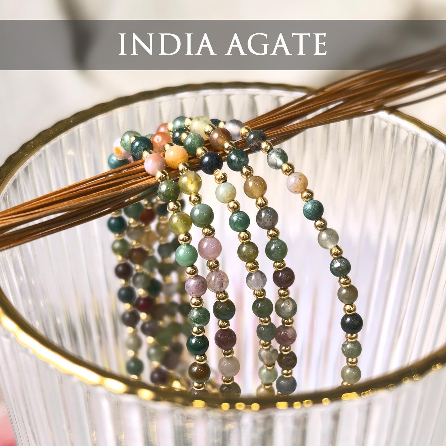 Morchic 3mm Multi-Color India Agate Natural Gemstone Beaded Bracelet for Women, Dainty Charm Jewelry, Adjustable 7.1-8.6", Ideal Birthday Holiday Gift