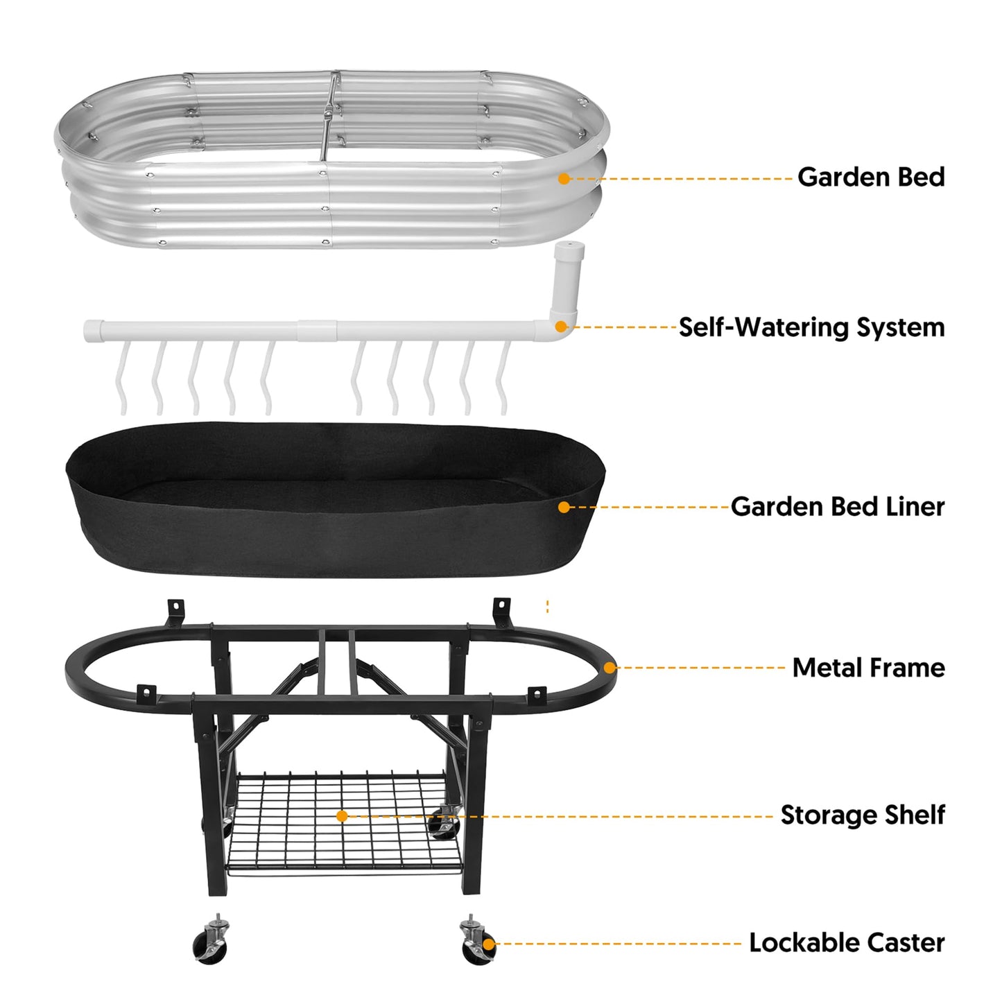 Self-Watering Raised Garden Bed with Legs and Heavy Duty Wheels, Easy-Install Planter Box with Foldable Stand, Galvanized Metal Elevated Wicking Bed with Liner for Indoor Outdoor Gardening