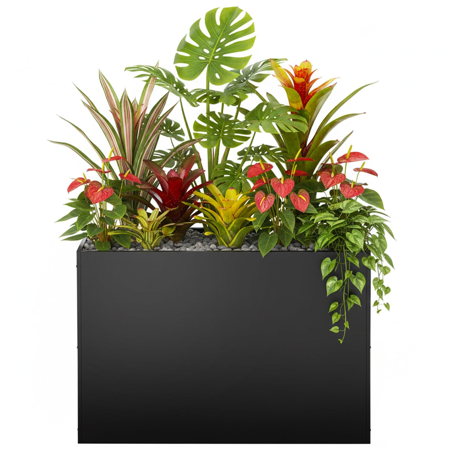 Metal Rectangular Planter Box, Large Planter Boxes Outdoor, 37''L x 13''W x 26''H Heavy Duty Plant Box with Removable Insert Shelf, 3 Tier Adjustable Height Tall Garden Planter for Plants, Flowers