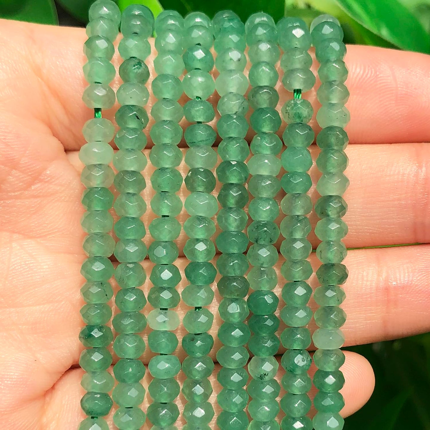 2 String 220PCS 3x5mm Natural Green Color Jade Stone Beads for Jewelry Making, Songxi Facted Loose Gemstone Beads for DIY Bracelet Necklace Making Supplies with Energy Healing Chakra Power