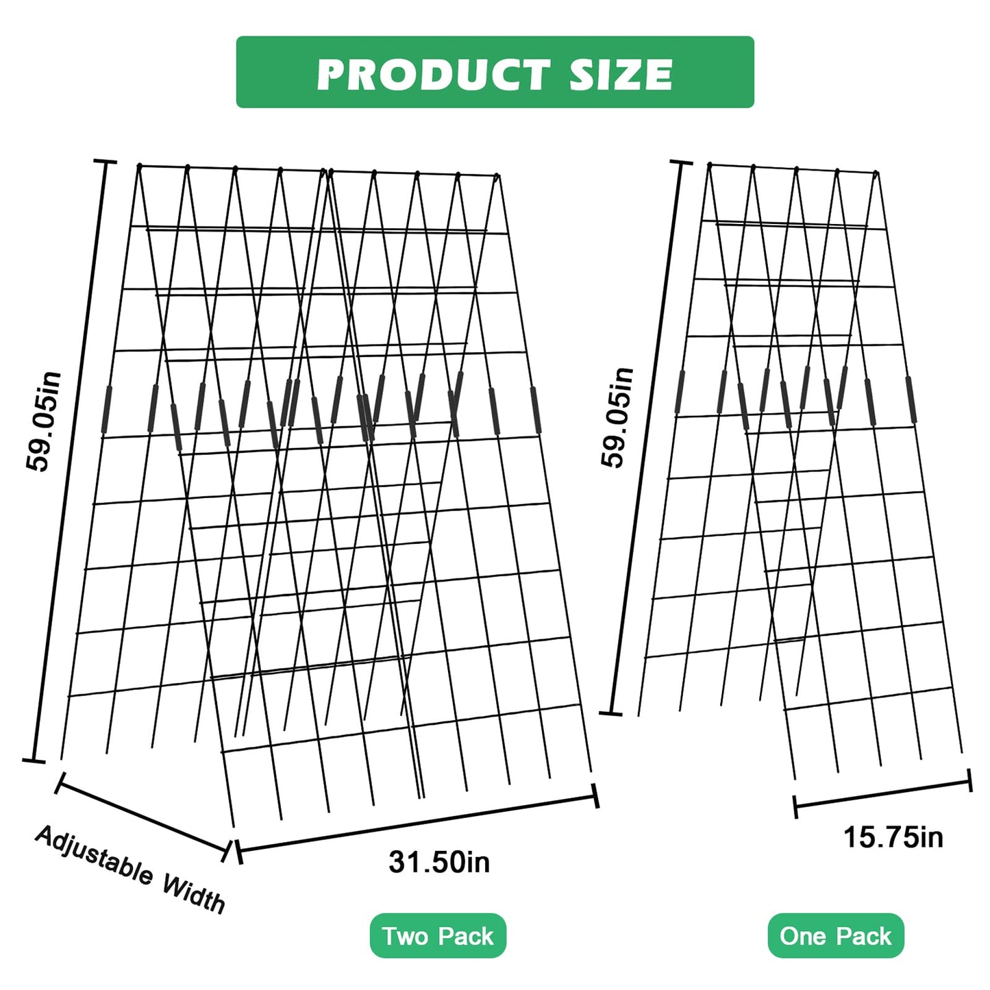 DoCred Cucumber Trellis, 59" High 2 Pack Foldable A Frame Trellis for Raised Bed Climbing Plants, Vegetables, Includes Plant Support Clips, Twist Ties, Plastic Ties- Made from PVC-Coated Steel