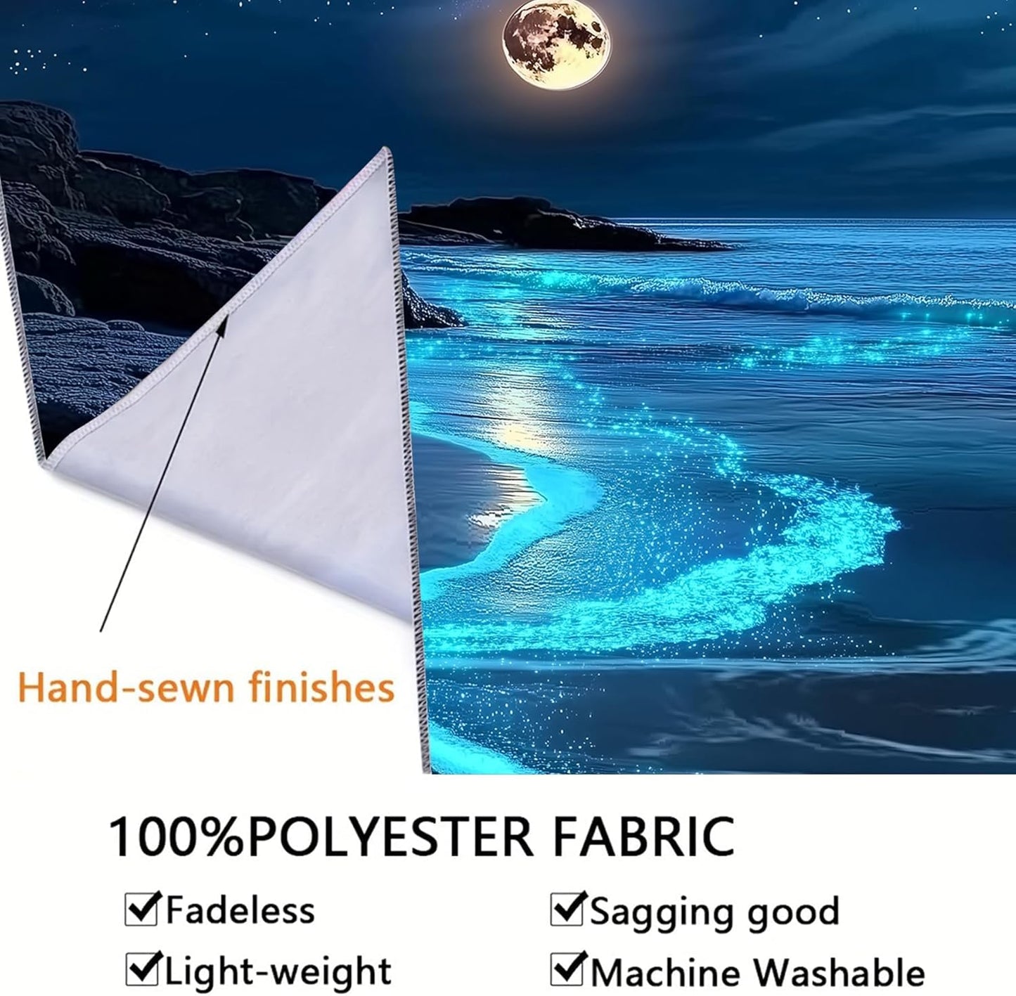 FENDROM 3D Fantasy Nature Sky Tapestry Stunningly Beautiful Moon Over Ocean Wall Hanging Landscape Wall Art Blanket for Bedroom Living Room