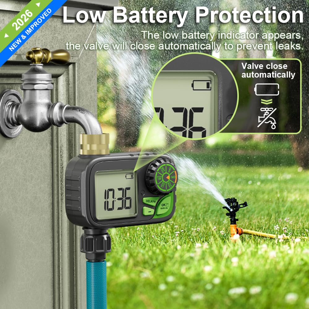 Sprinkler Timer Water Hose Timer - Programmable Digital Irrigation Outdoor Waterproof with Rain Delay, Manual & Automatic Watering System for Yard Lawn Garden Hose, Brass Inlet 1 Outlet