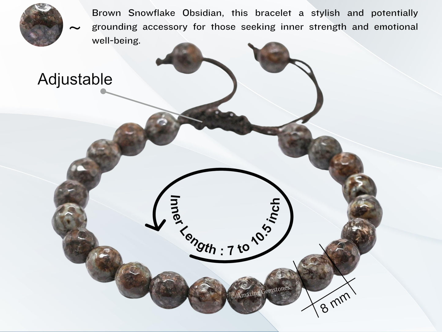 Amazing Gemstone Brown Snowflake Obsidian Bracelet for Women - Chakra Mens Bracelet Protection Crystals and Healing Stones - Blessing Bracelet Spiritual Meditation Gift Christmas