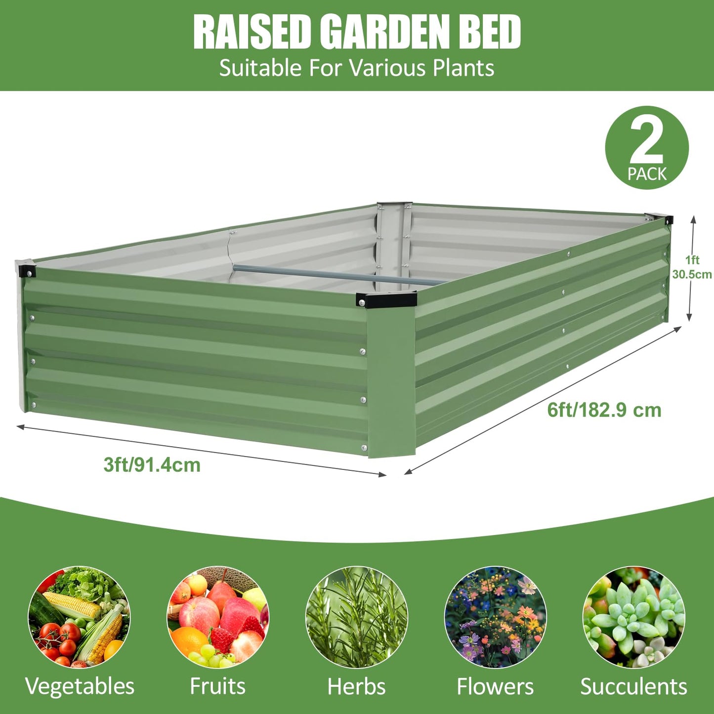 Galvanized Raised Garden Bed Outdoor | Metal Raised Garden Bed for Gardening 2Pack | Large Planter Box for Vegetables Flowers Fruits | Easy Assembly & Safety Design Flower Beds 6x3x1ft Olive Green