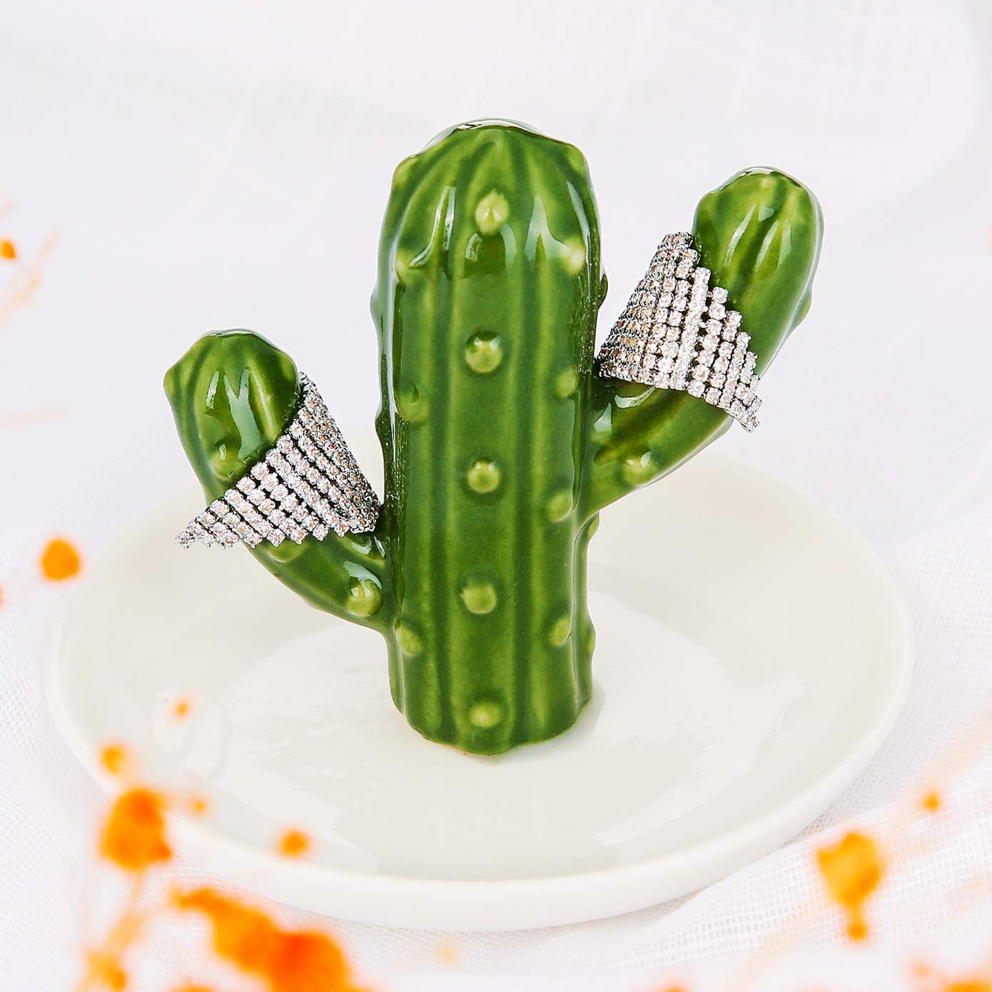AUTODECO Ceramic Ring Holder Handmade Trinket Dish for Rings Earrings Necklace Organizer Display Great Birthday for Women Green Cactus