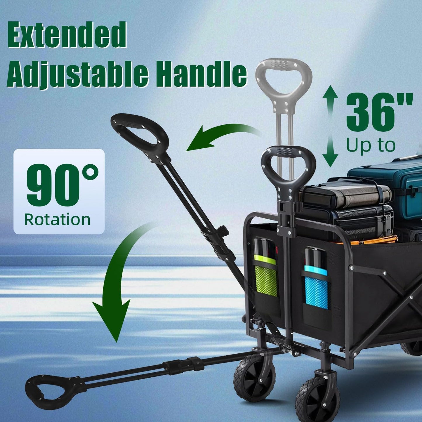 Joxir Collapsible Wagon Cart Foldable 120L 360lbs Capacity, Lightweight Portable Beach Wagon, Shopping Carts with Wheels for Grocery, Camping, Shopping, Garden Cart