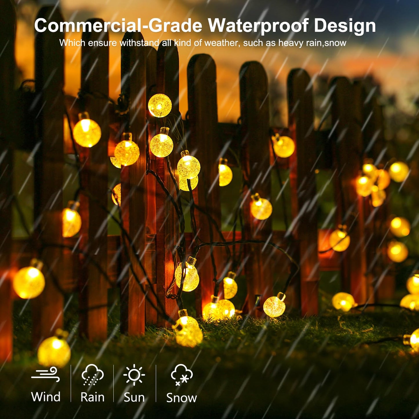 Joomer Solar String Lights Outdoor, 65FT 100LED Globe String Lights 8 Lighting Modes, Waterproof Solar Powered Patio Light for Garden Yard Porch Wedding Party Outdoor Decor (Warm White)