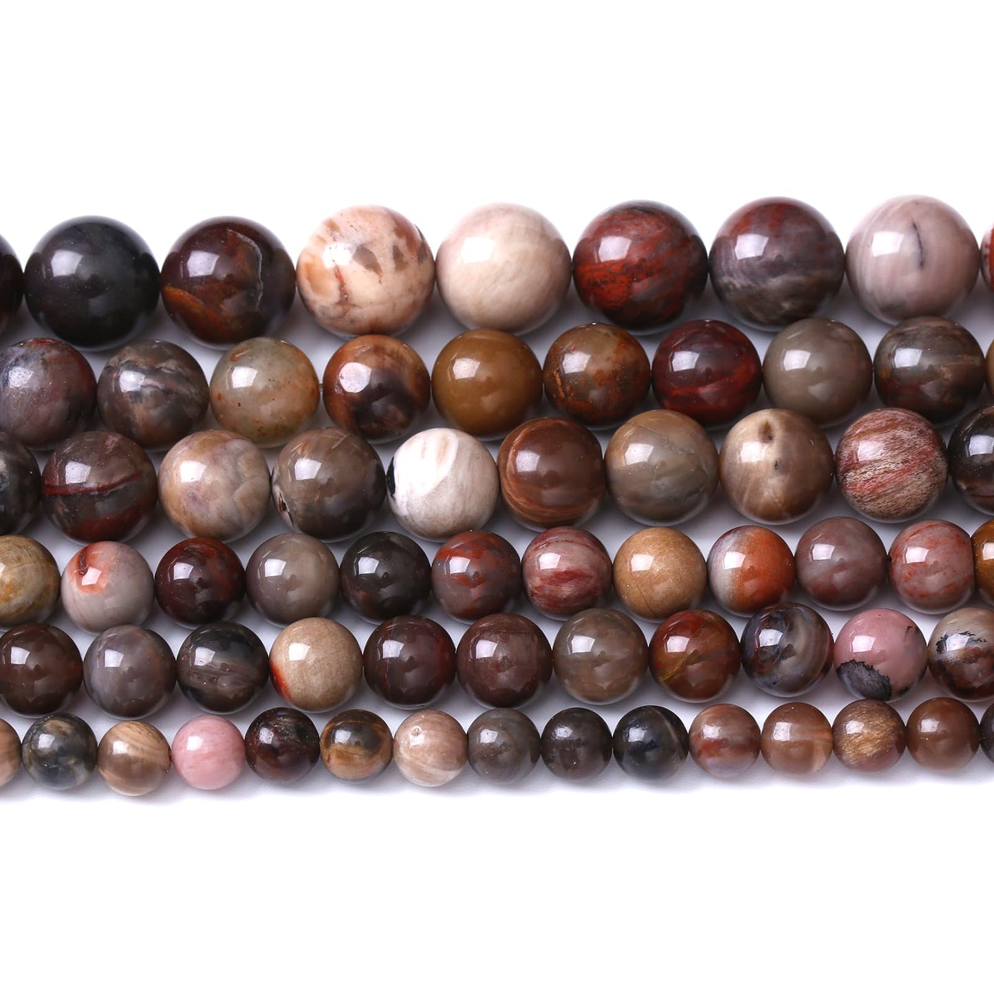 36pcs 10mm Natural Wooden Petrified Jade Agate Gemstone Beads Round Loose Spacer Beads for Jewelry Making DIY Bracelet Necklace 1 Strand 15inch