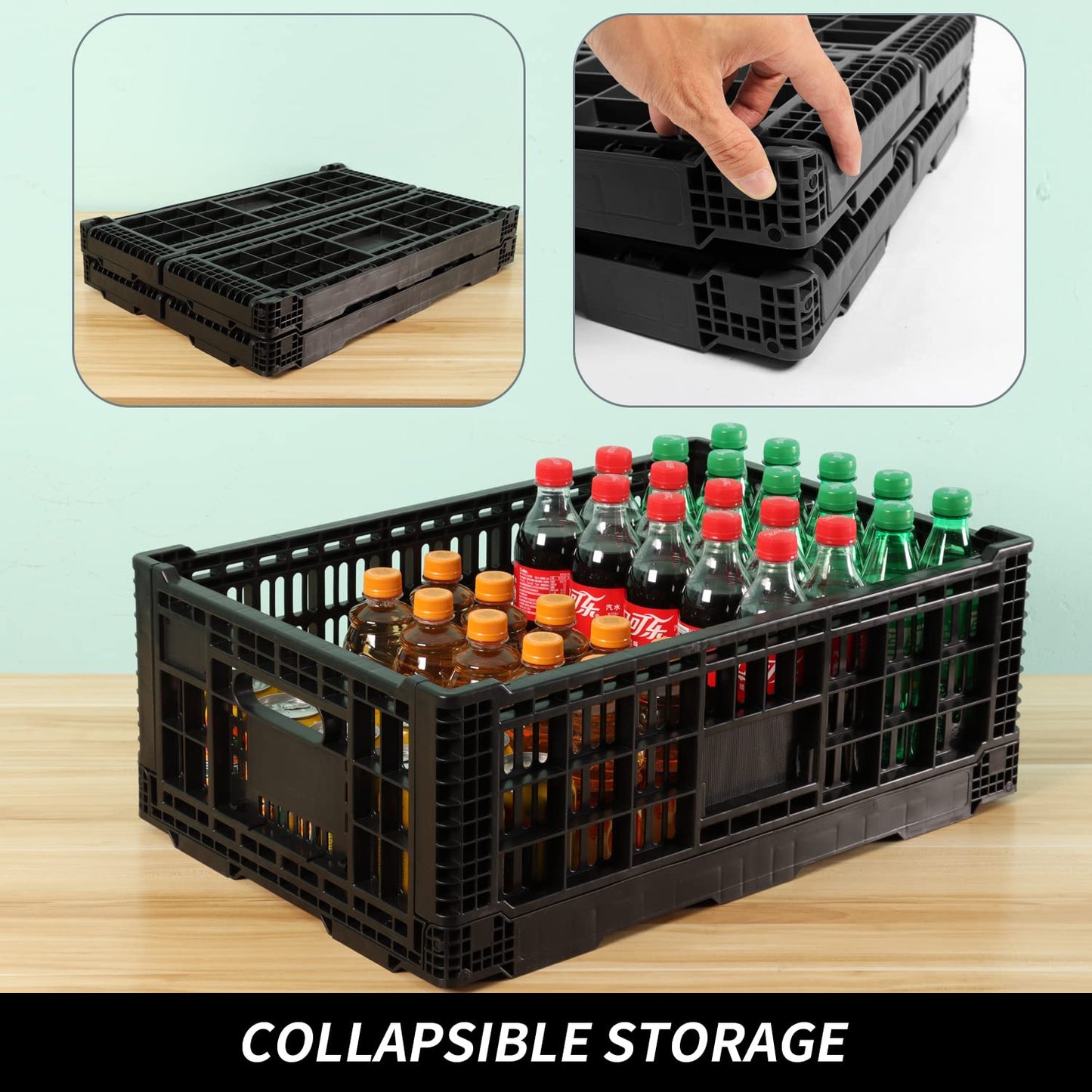 QTJH Collapsible Storage Bin Containe，52 Liter Transferheavy duty plastic storage box ,milk crates heavy duty Transit storage of various items black (1)