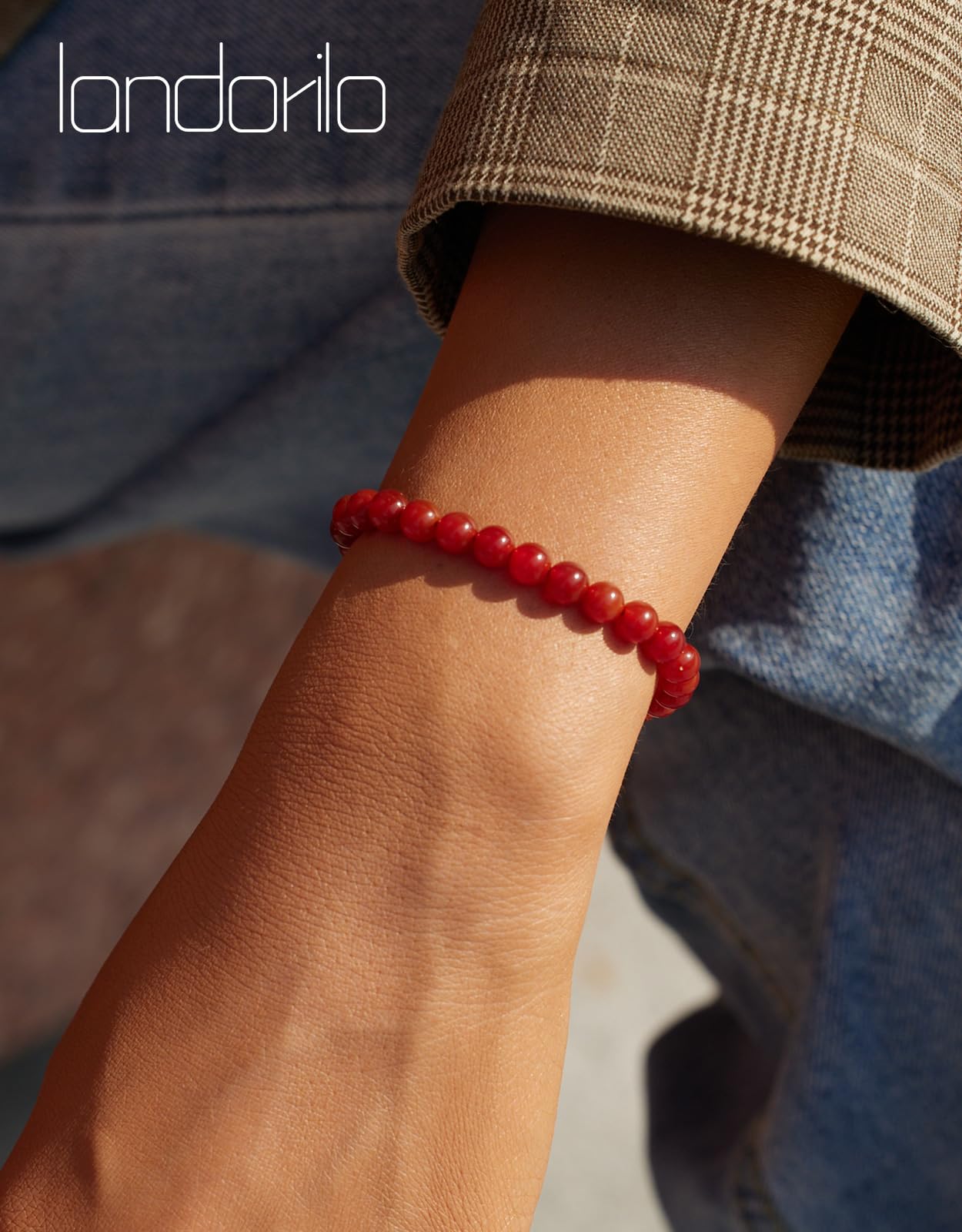 Landorilo Beaded Bracelet for Men Women, 6mm Natural Stone Carnelian Healing Crystal Stretch Bracelets, Ideal Christmas Birthday Jewelry Gifts with Energy Card，Replacement Beads Included