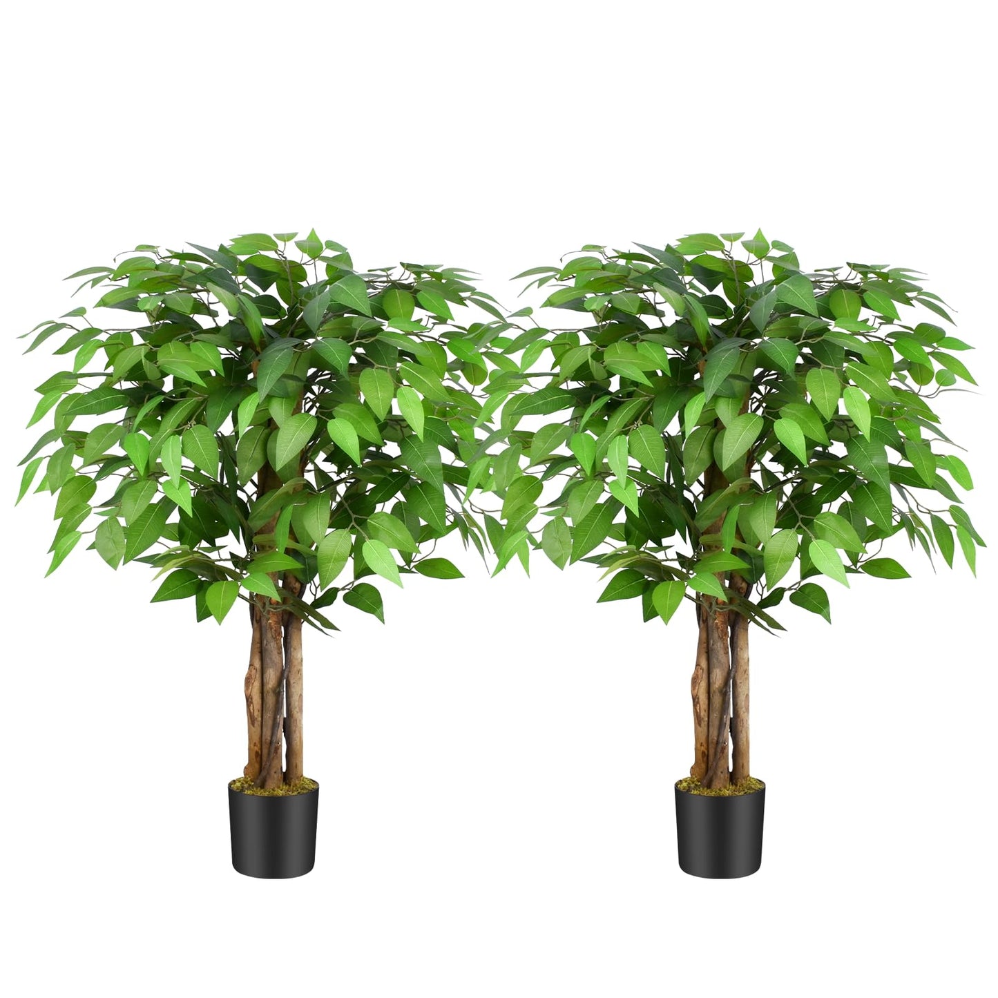 Keeplush 3ft Ficus Artificial Trees with Natural Curved Trunks, 36" Tall Lush Faux Tree for Home Decor Indoor, Green Lifelike Fake Ficus Tree Artificial Plants(Set of 2)